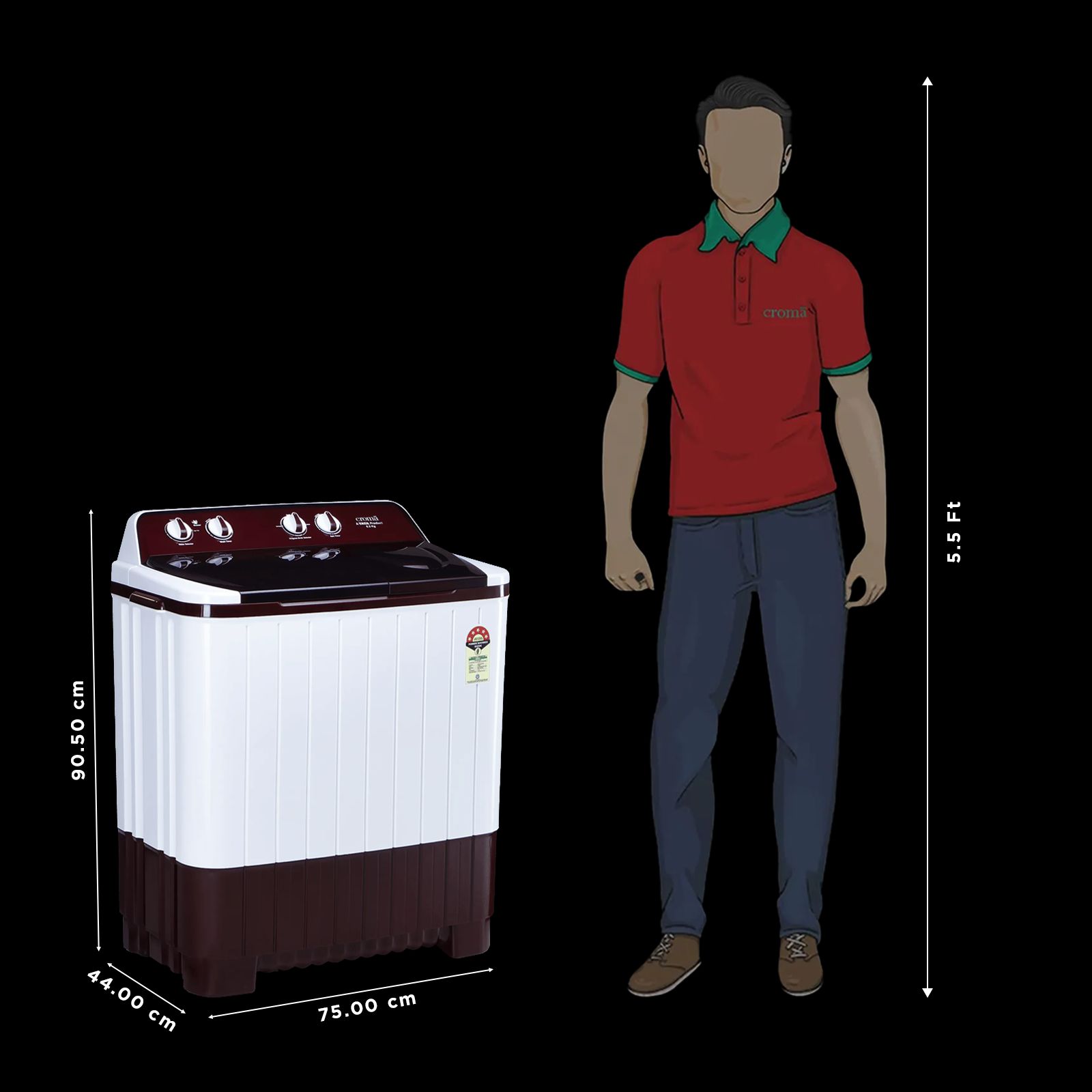 Croma 6.5 kg 5 Star Semi Automatic Washing Machine with Built-in Soak Function (2025 Model, Burgundy) Croma 6.5 kg 5 Star Semi Automatic Washing Machine with Built-in Soak Function (2025 Model, Burgundy)_3