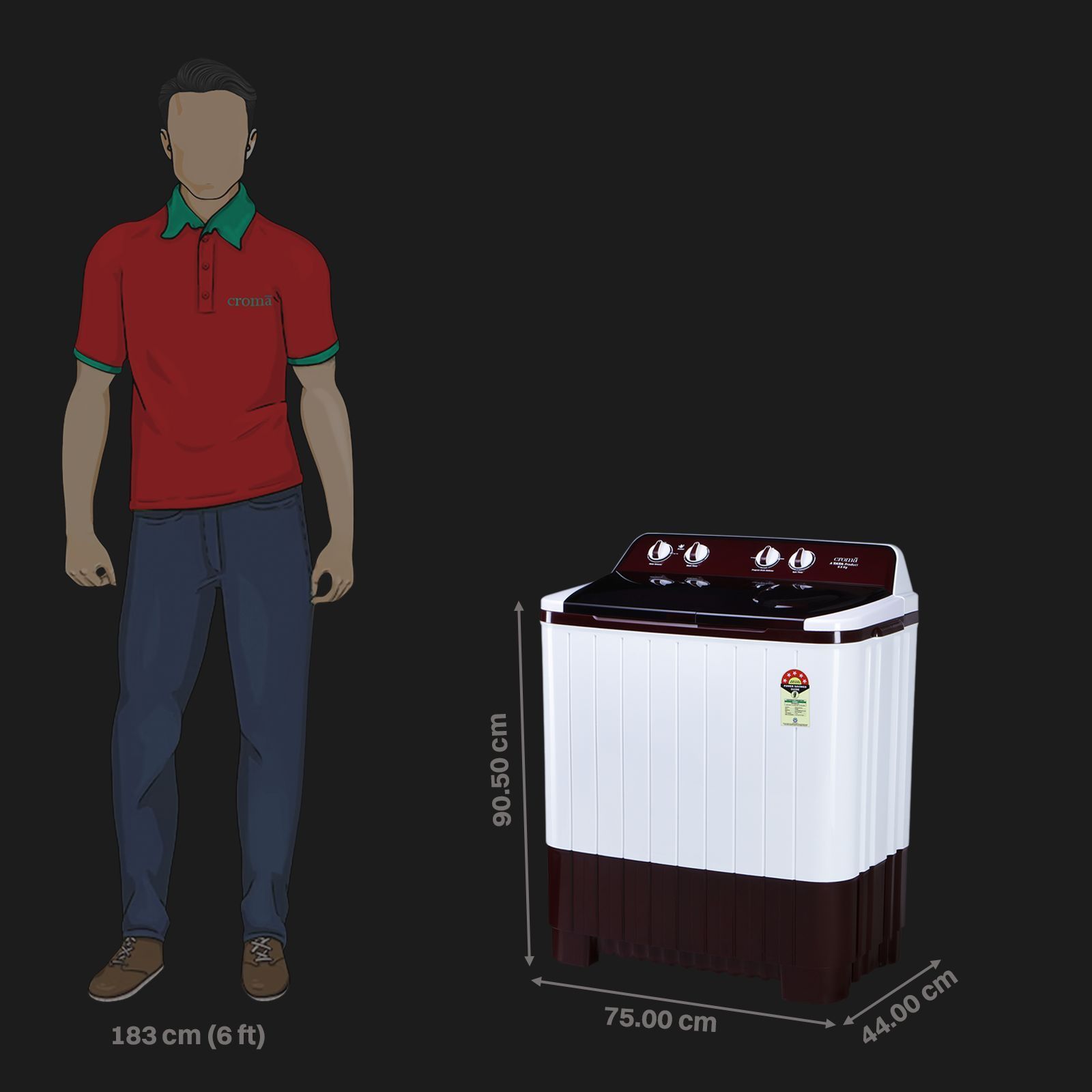 Croma 6.5 kg 5 Star Semi Automatic Washing Machine with Built-in Soak Function (2025 Model, Burgundy)_3