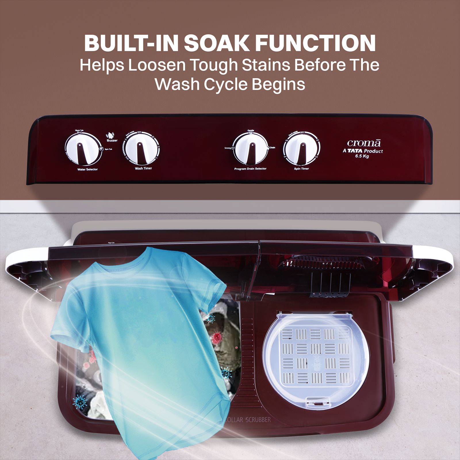 Croma 6.5 kg 5 Star Semi Automatic Washing Machine with Built-in Soak Function (2025 Model, Burgundy)_7