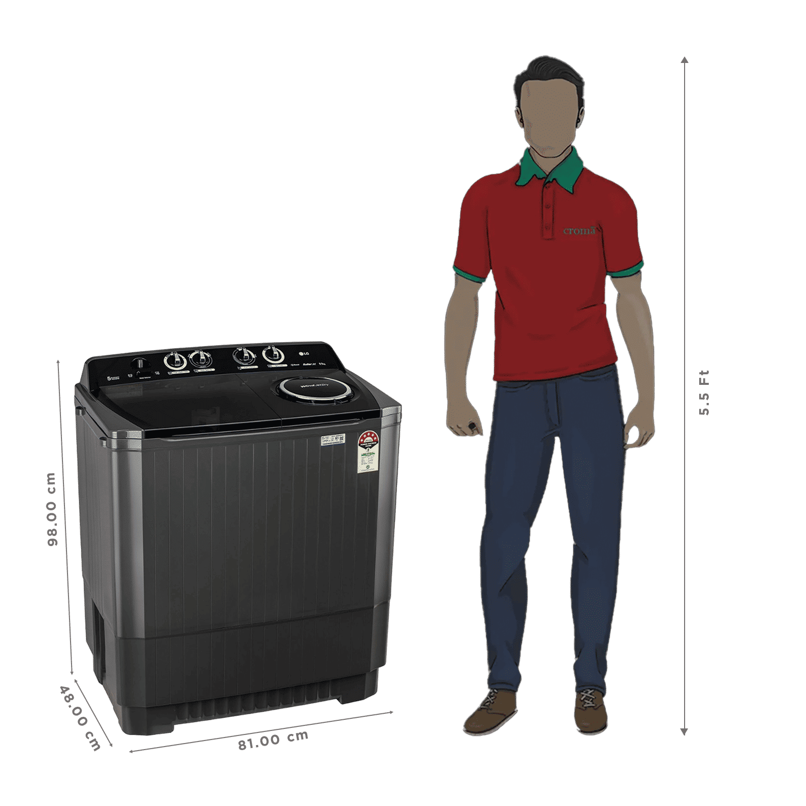 LG 8.5 kg 5 Star Semi Automatic Washing Machine with Roller Jet Pulsator (P8535SLMZ, Full Black)_3