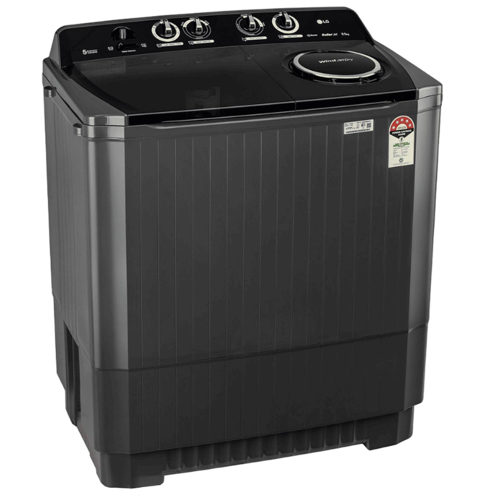 LG 8.5 kg 5 Star Semi Automatic Washing Machine with Roller Jet Pulsator (P8535SLMZ, Full Black)_5