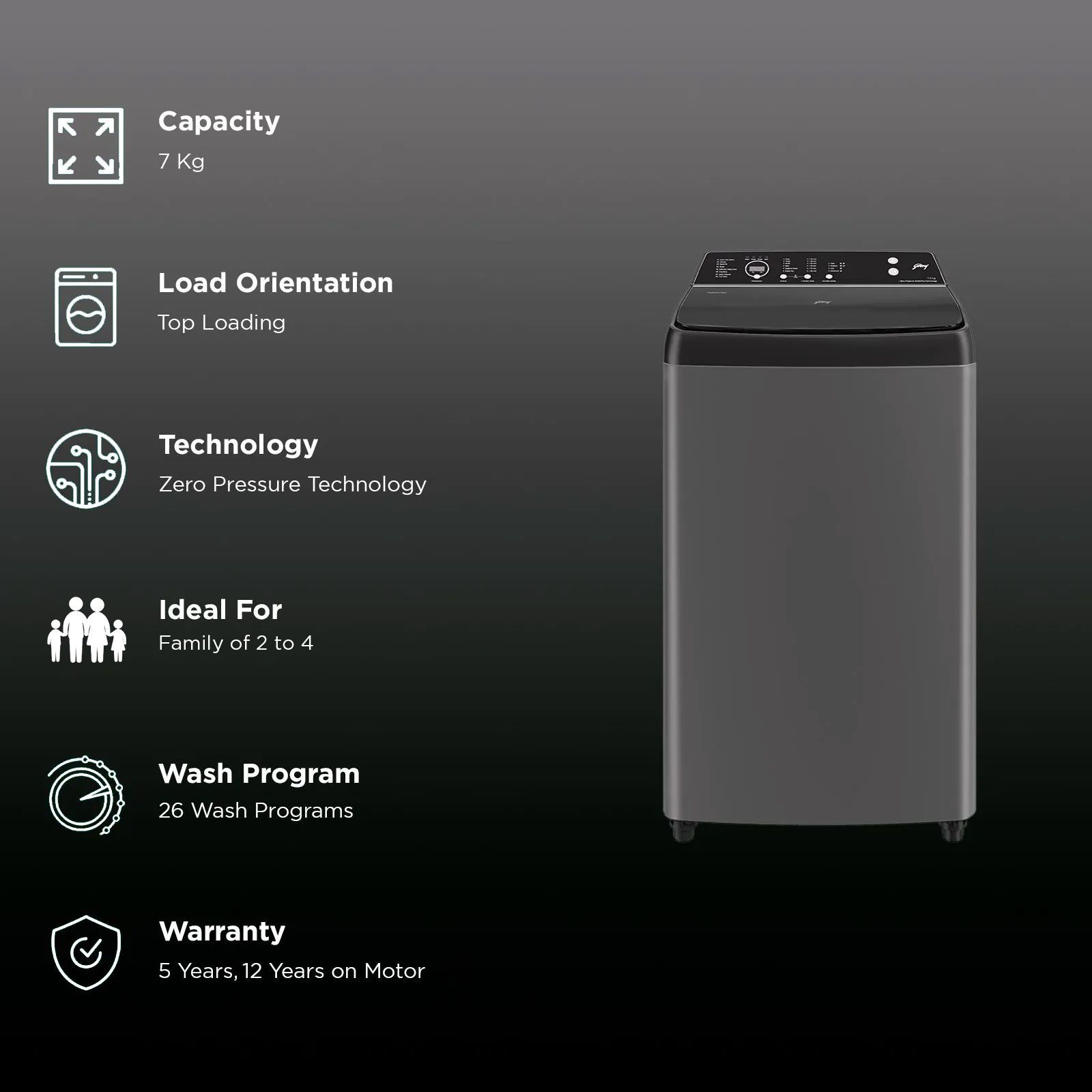 Godrej 7 kg 5 Star Fully Automatic Top Load Washing Machine (Velvet, WTEON VLVT 70 5.0 FDTN MTBK, Auto Resume, Metallic Black)_2