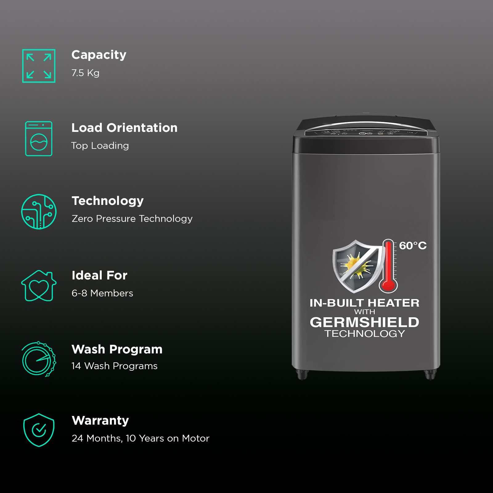 Godrej 7.5 kg 5 Star Fully Automatic Top Load Washing Machine (Magnus, WTEON MGNS 75 5.0 FDTG MTBK, Built In Heater, Metallic Black)_2