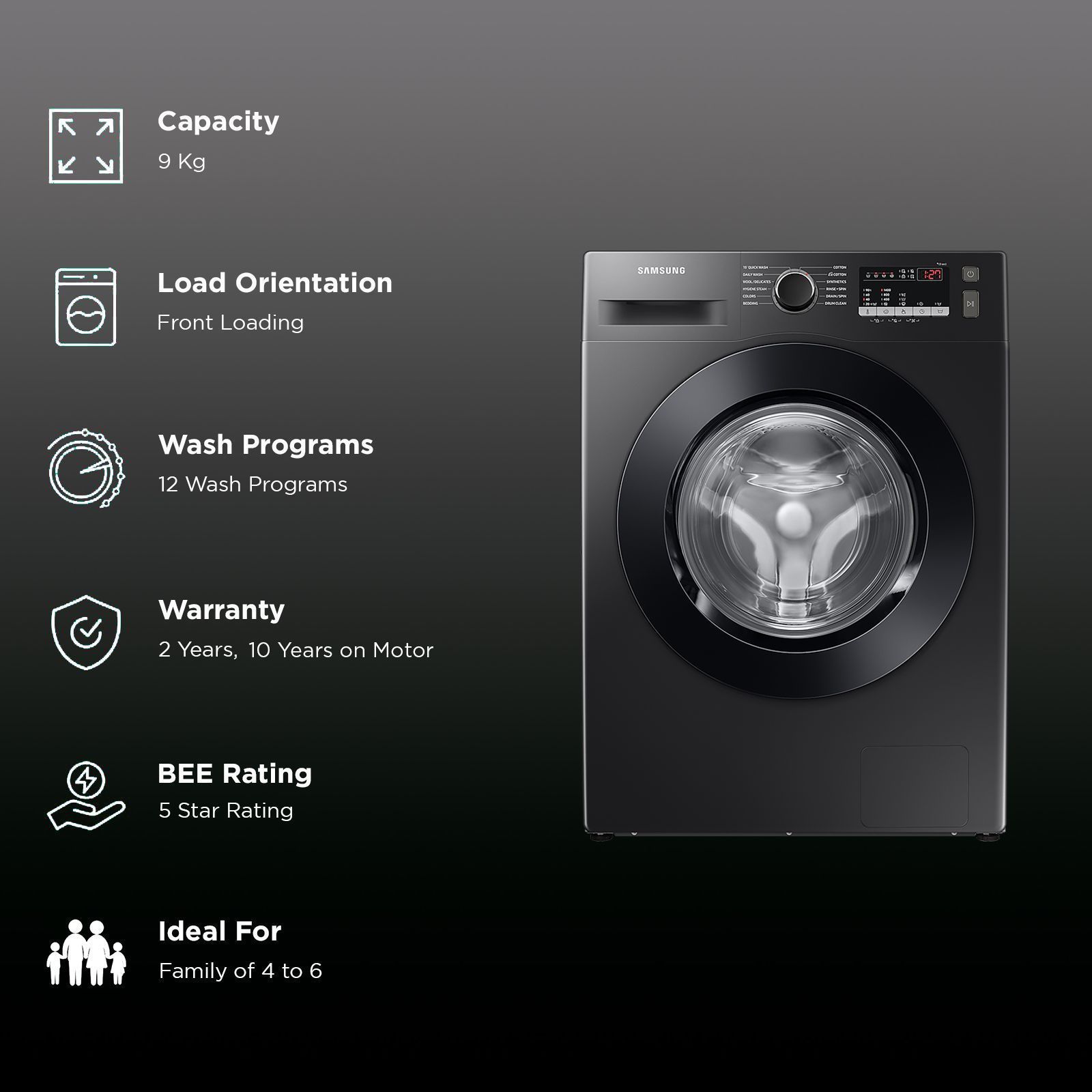 SAMSUNG 9 kg 5 Star Inverter Fully Automatic Front Load Washing Machine (WW90T4040CB1TL, Digital Inverter Motor, Black) SAMSUNG 9 kg 5 Star Inverter Fully Automatic Front Load Washing Machine (WW90T4040CB1TL, Digital Inverter Motor, Black)_2