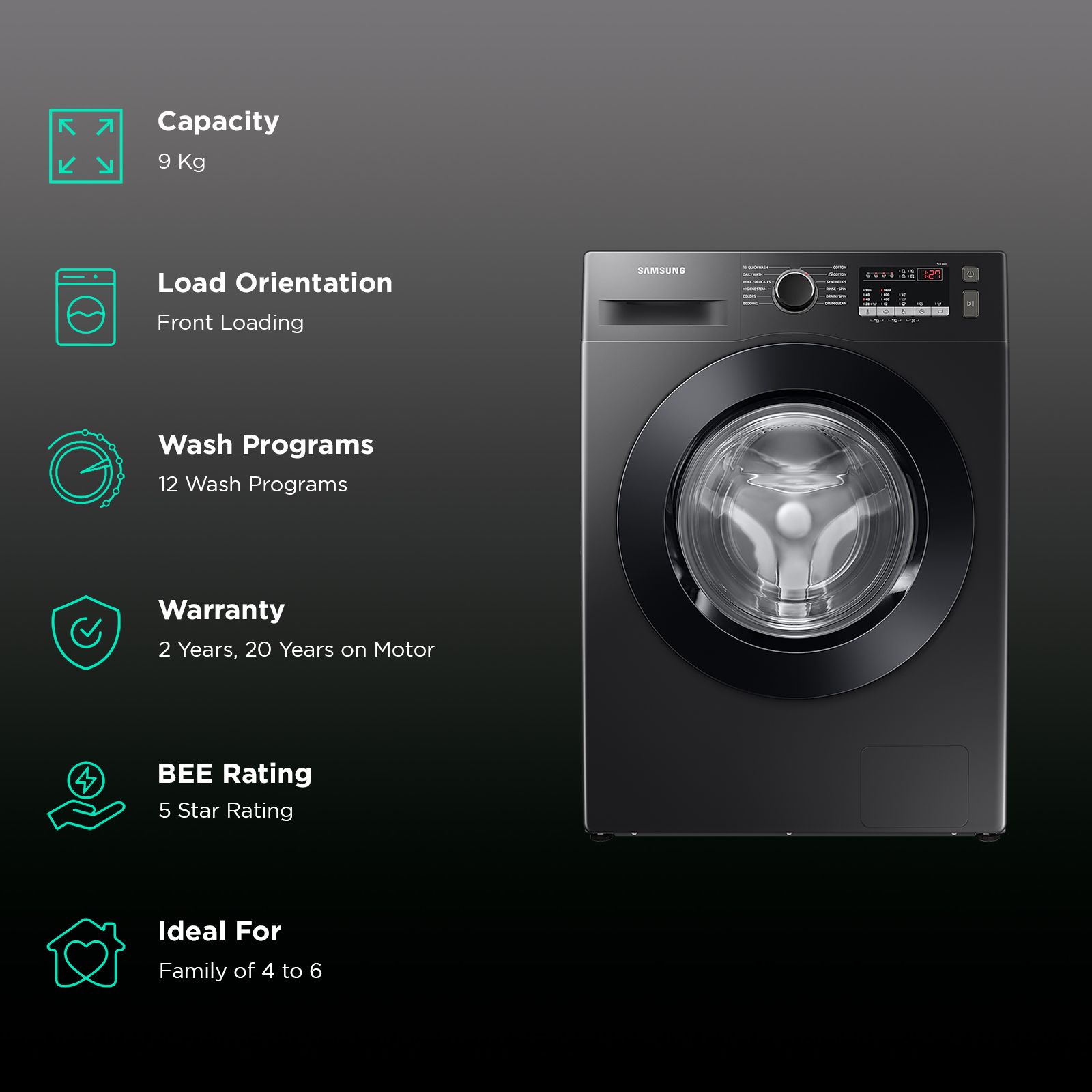 SAMSUNG 9 kg 5 Star Inverter Fully Automatic Front Load Washing Machine (WW90T4040CB1TL, Digital Inverter Motor, Black) SAMSUNG 9 kg 5 Star Inverter Fully Automatic Front Load Washing Machine (WW90T4040CB1TL, Digital Inverter Motor, Black)_2