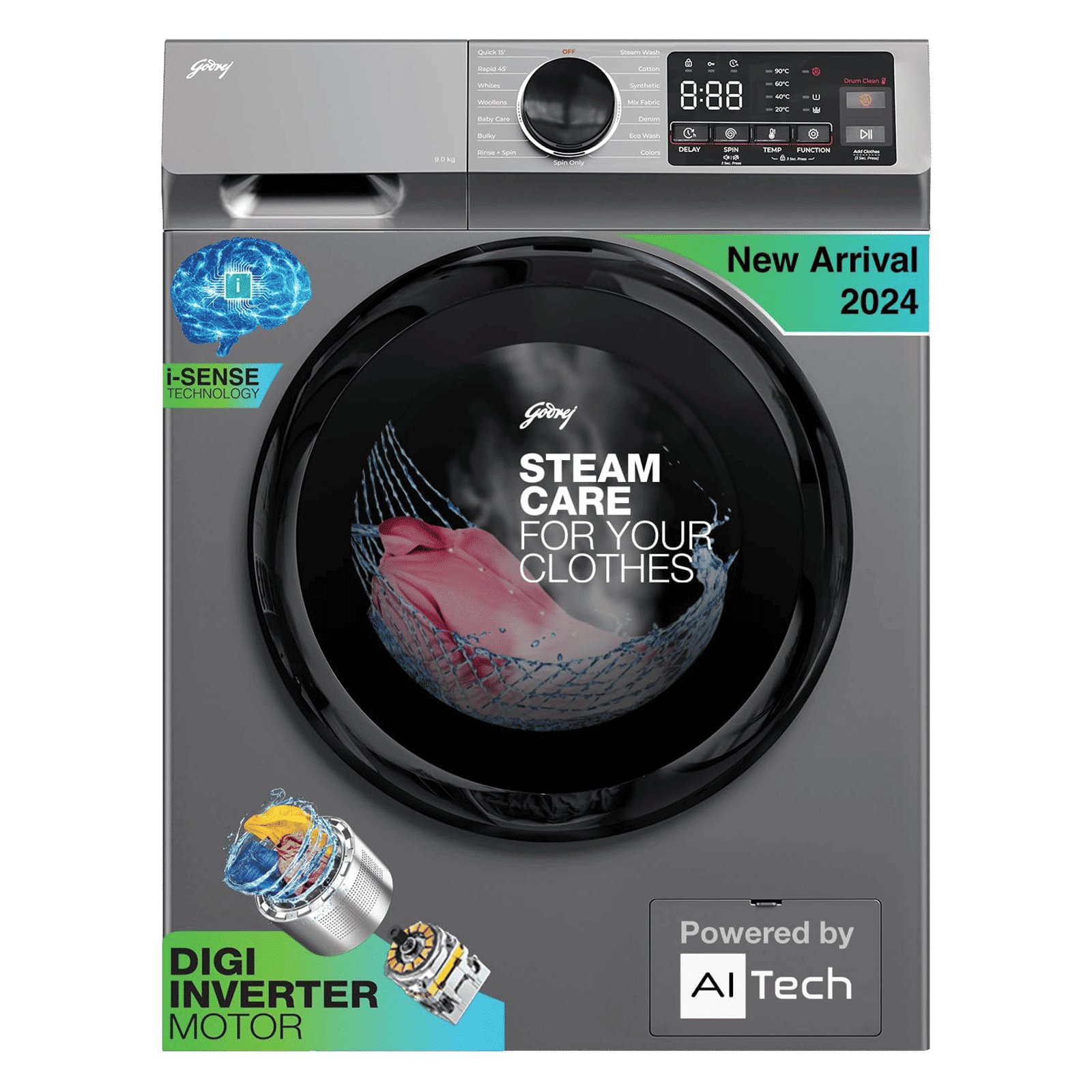 Godrej 8 kg 5 Star Fully Automatic Front Load Washing Machine (Eon Celesta, WFEON CEL 8014 IEBT SLSR, Built In Heater, Silver Stream)_1