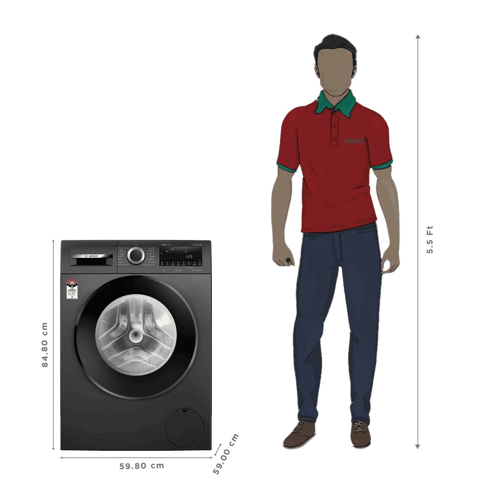 BOSCH 7 kg 5 Star Fully Automatic Front Load Washing Machine (Series 4, WGA12208IN, Anti Stain Program, Black)_3
