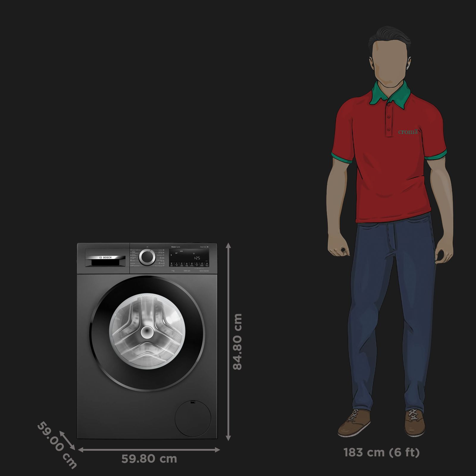 BOSCH 7 kg 5 Star Fully Automatic Front Load Washing Machine (Series 4, WGA12208IN, Anti Stain Program, Black) BOSCH 7 kg 5 Star Fully Automatic Front Load Washing Machine (Series 4, WGA12208IN, Anti Stain Program, Black)_3