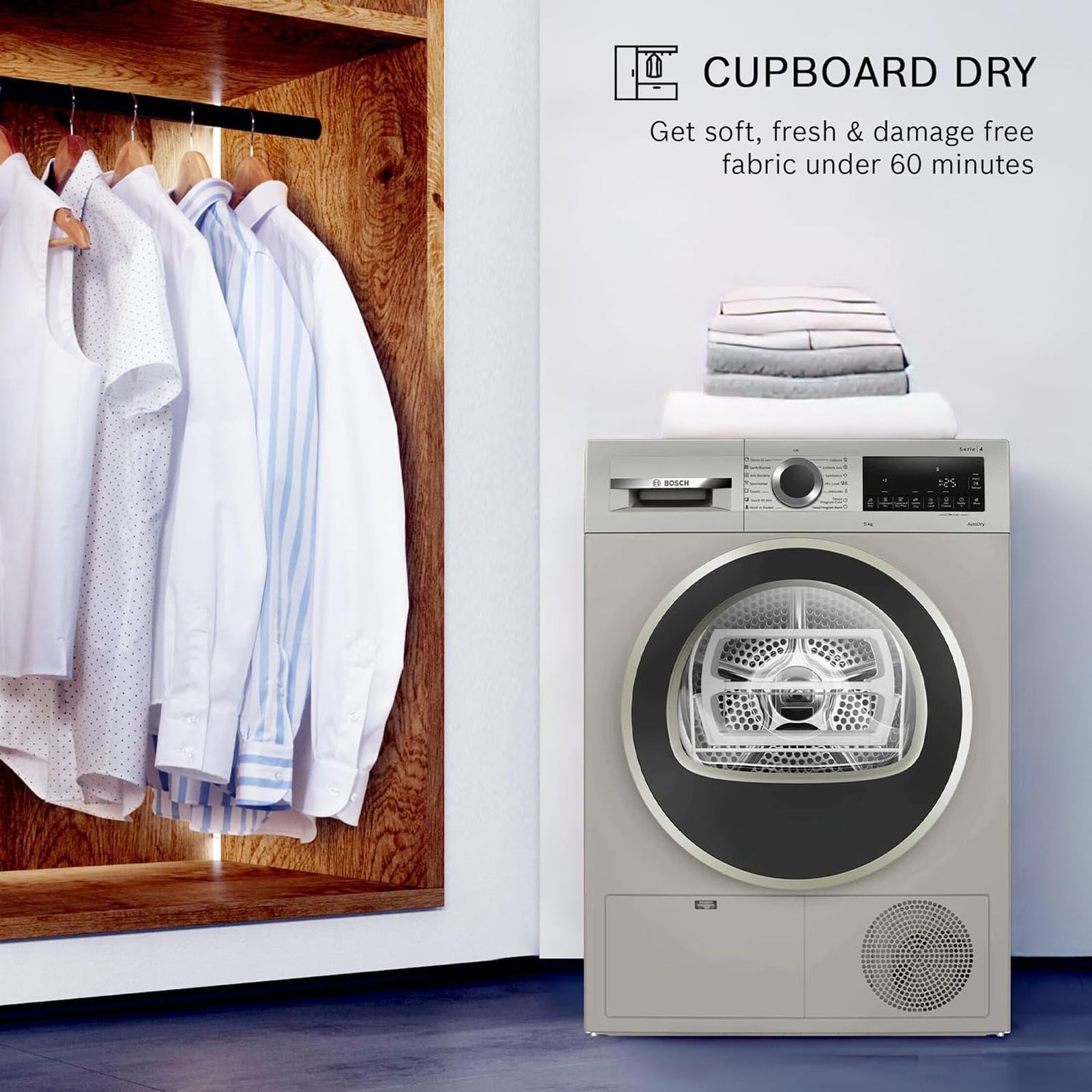 BOSCH 9 kg Fully Automatic Front Load Dryer (Series 4, WPG24108IN, In-Built Heater, Silver Inox) BOSCH 9 kg Fully Automatic Front Load Dryer (Series 4, WPG24108IN, In-Built Heater, Silver Inox)_7