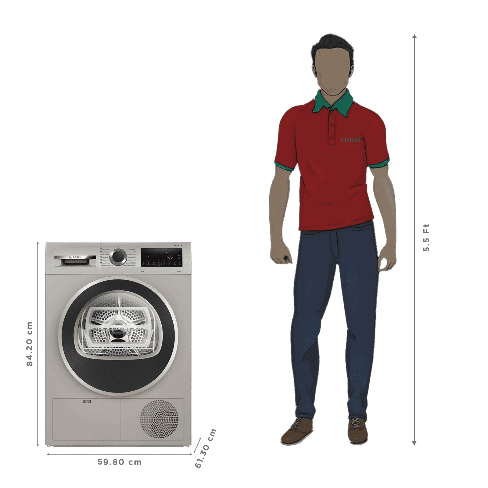 BOSCH 9 kg Fully Automatic Front Load Dryer (Series 4, WPG24108IN, In-Built Heater, Silver Inox)_3