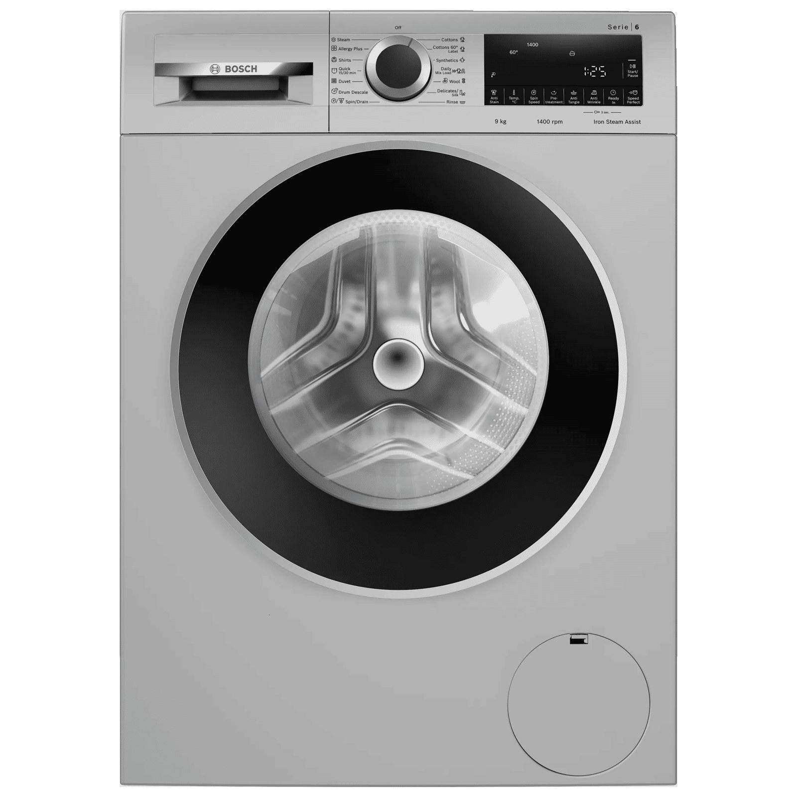 BOSCH 9 kg 5 Star Fully Automatic Front Load Washing Machine (Series 6, WGA244ZSIN, Anti Wrinkle Feature, Silver)_1