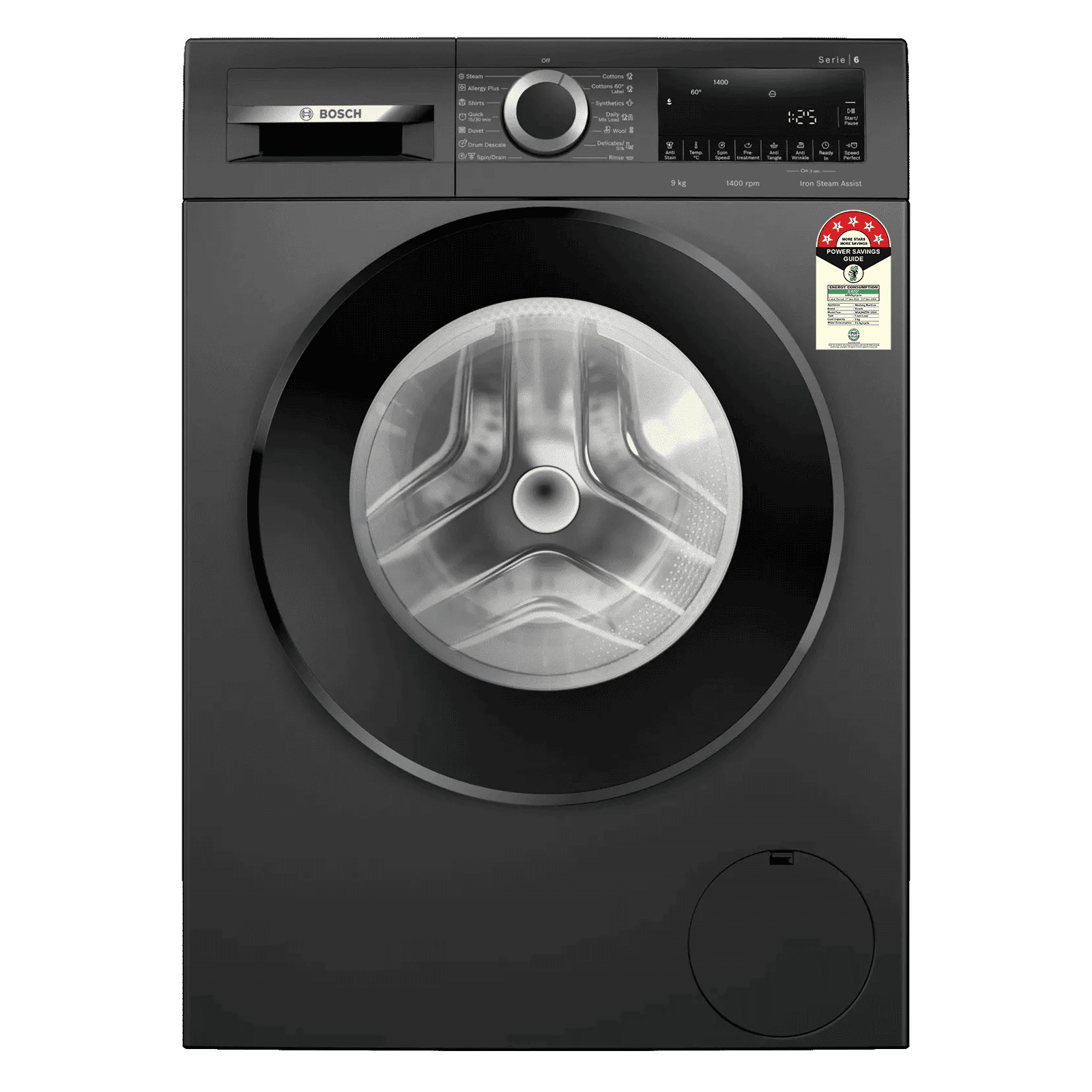 BOSCH 9 kg Fully Automatic Front Load Washing Machine (Series 6, WGA244ZTIN, Anti Wrinkle Feature, Black Grey)_1