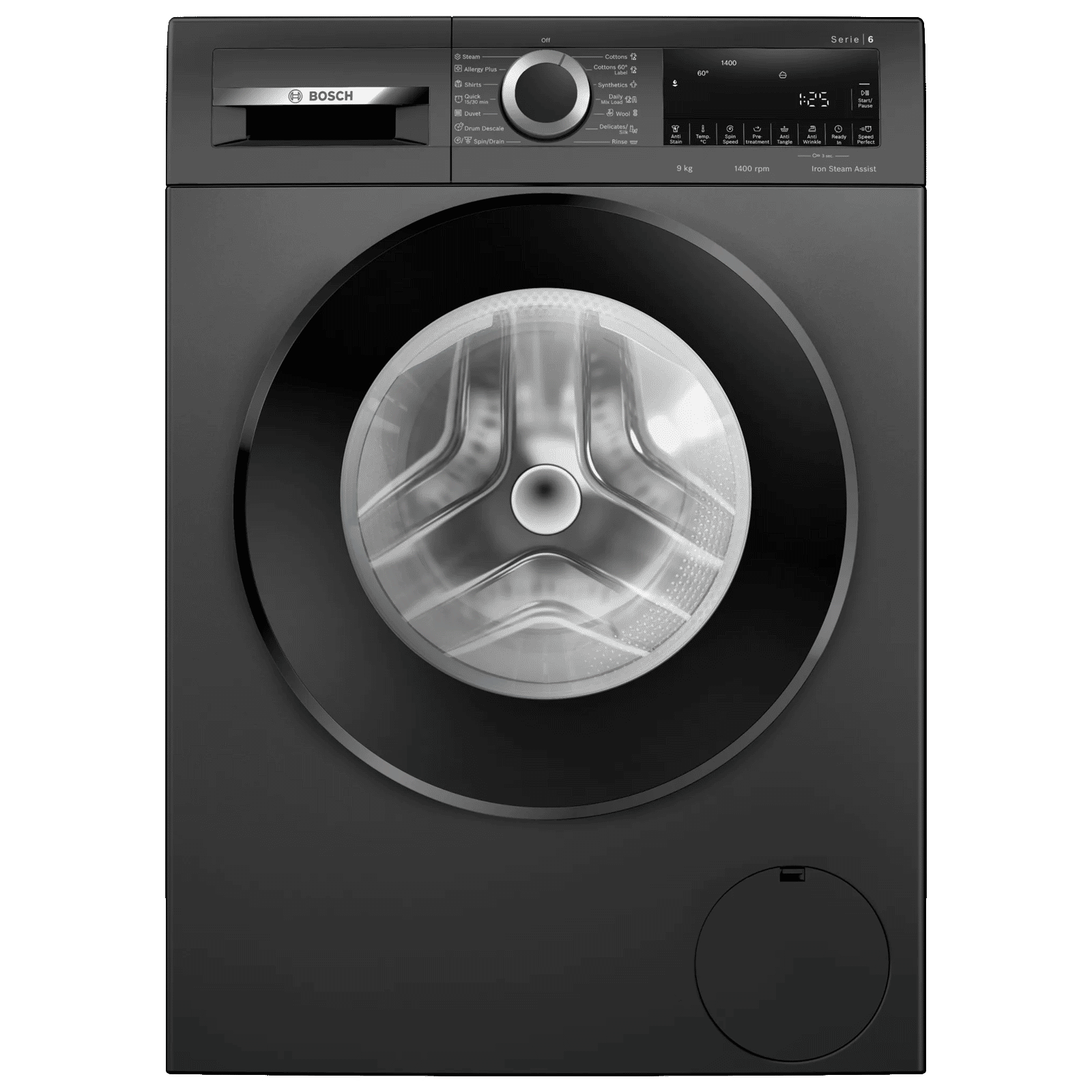 BOSCH 9 kg Fully Automatic Front Load Washing Machine (Series 6, WGA244ZTIN, Anti Wrinkle Feature, Black Grey)_1