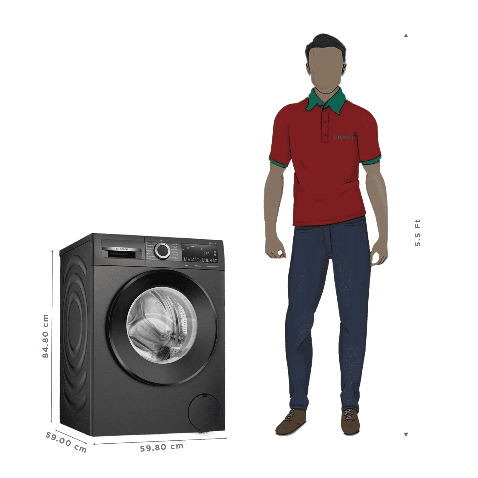 BOSCH 9 kg Fully Automatic Front Load Washing Machine (Series 6, WGA244ZTIN, Anti Wrinkle Feature, Black Grey)_2