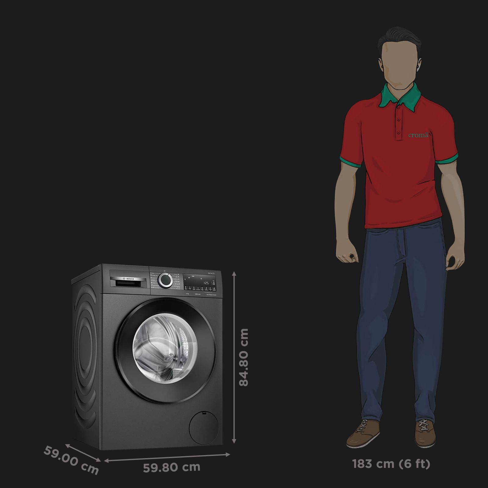 BOSCH 9 kg Fully Automatic Front Load Washing Machine (Series 6, WGA244ZTIN, Anti Wrinkle Feature, Black Grey) BOSCH 9 kg Fully Automatic Front Load Washing Machine (Series 6, WGA244ZTIN, Anti Wrinkle Feature, Black Grey)_3