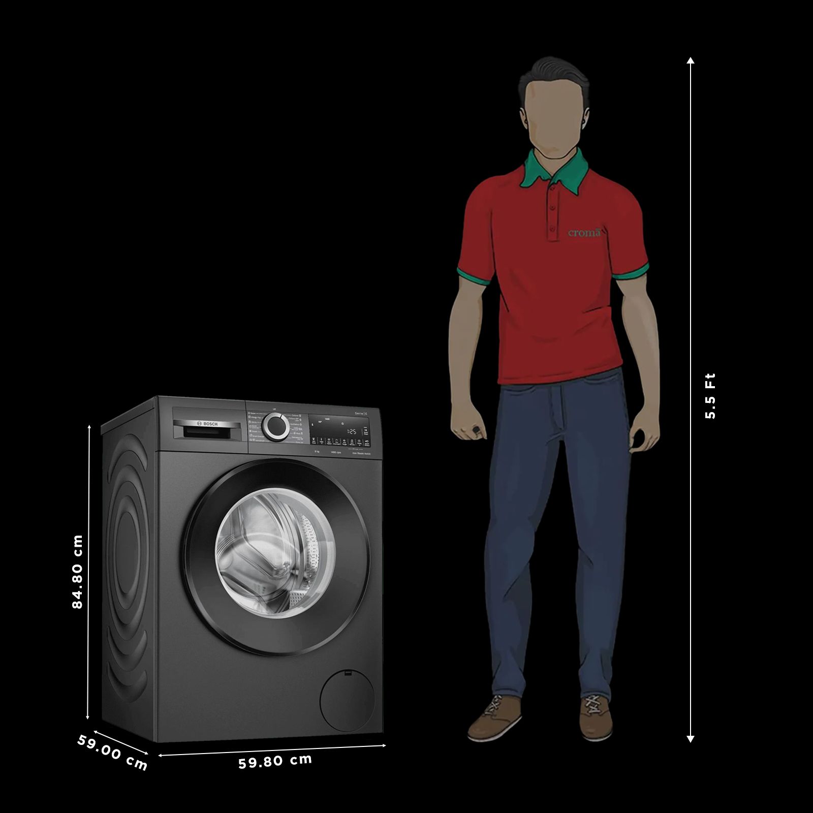 BOSCH 9 kg Fully Automatic Front Load Washing Machine (Series 6, WGA244ZTIN, Anti Wrinkle Feature, Black Grey)_3