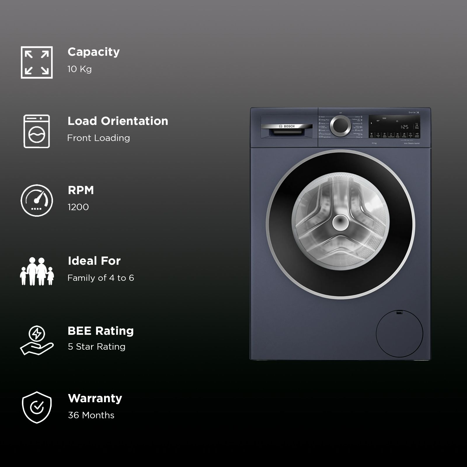 BOSCH 10 kg 5 Star Fully Automatic Front Load Washing Machine (Series 6, WGA252ZPIN, Anti Wrinkle, Dark Lake)_2
