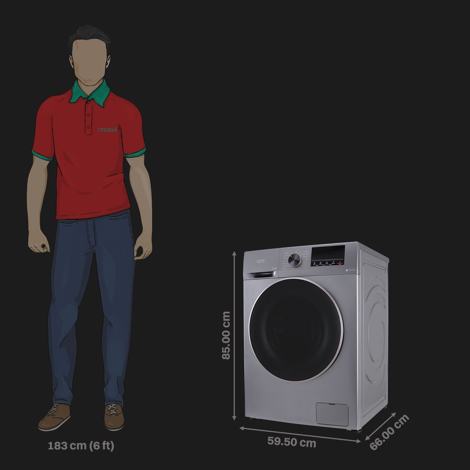 Croma 10/6 kg Inverter Fully Automatic Front Load Washer Dryer (CRLWWD0106W3162, In-built Heater, Grey) Croma 10/6 kg Inverter Fully Automatic Front Load Washer Dryer (CRLWWD0106W3162, In-built Heater, Grey)_3