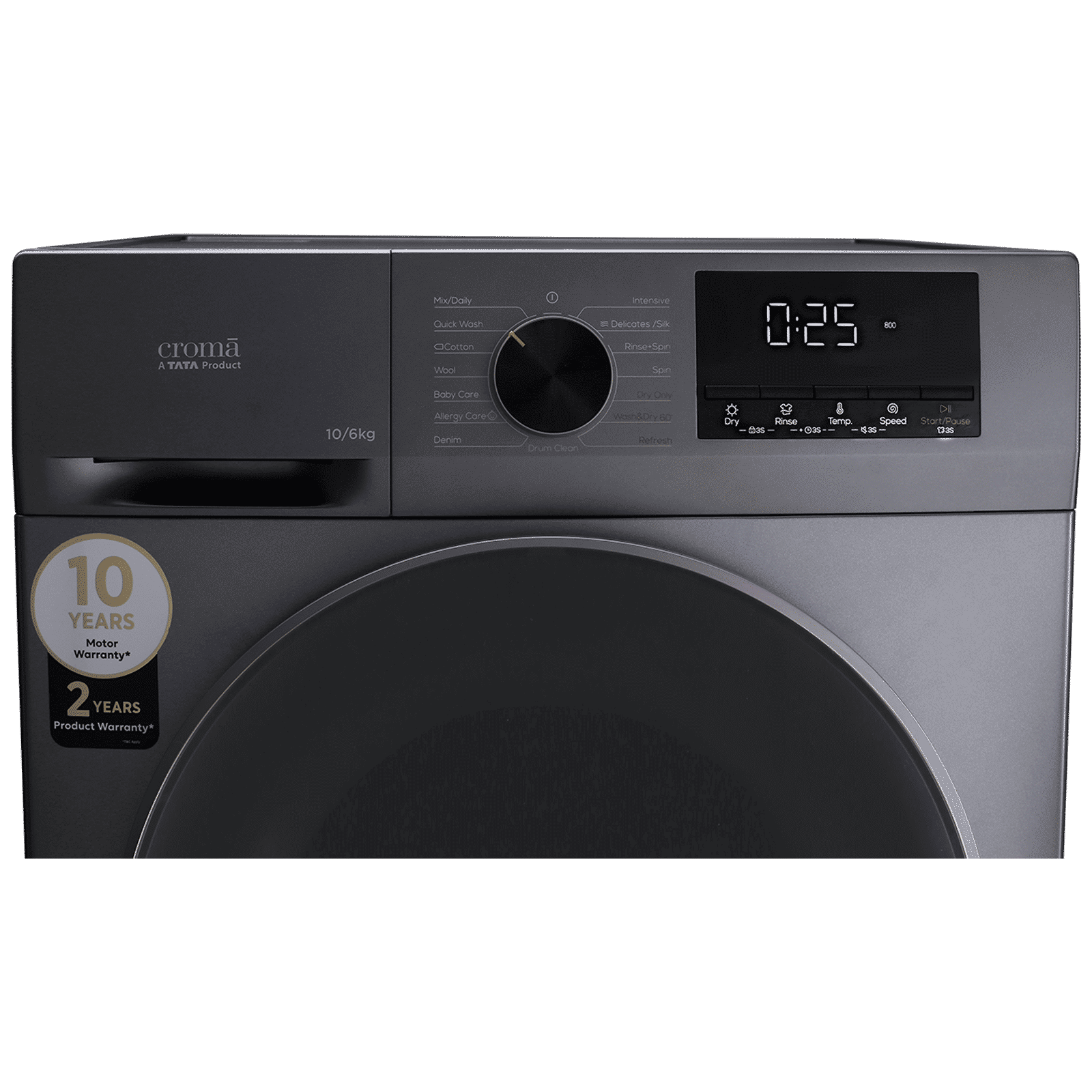 Croma 10/6 kg Inverter Fully Automatic Front Load Washer Dryer (CRLWWD0106W3162, In-built Heater, Grey) Croma 10/6 kg Inverter Fully Automatic Front Load Washer Dryer (CRLWWD0106W3162, In-built Heater, Grey)_4