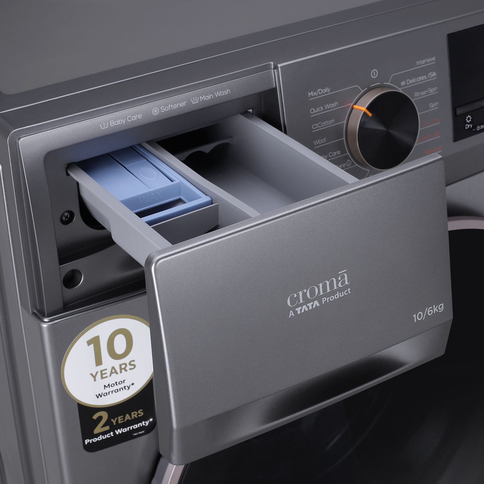 Croma 10/6 kg Inverter Fully Automatic Front Load Washer Dryer (CRLWWD0106W3162, In-built Heater, Grey) Croma 10/6 kg Inverter Fully Automatic Front Load Washer Dryer (CRLWWD0106W3162, In-built Heater, Grey)_9