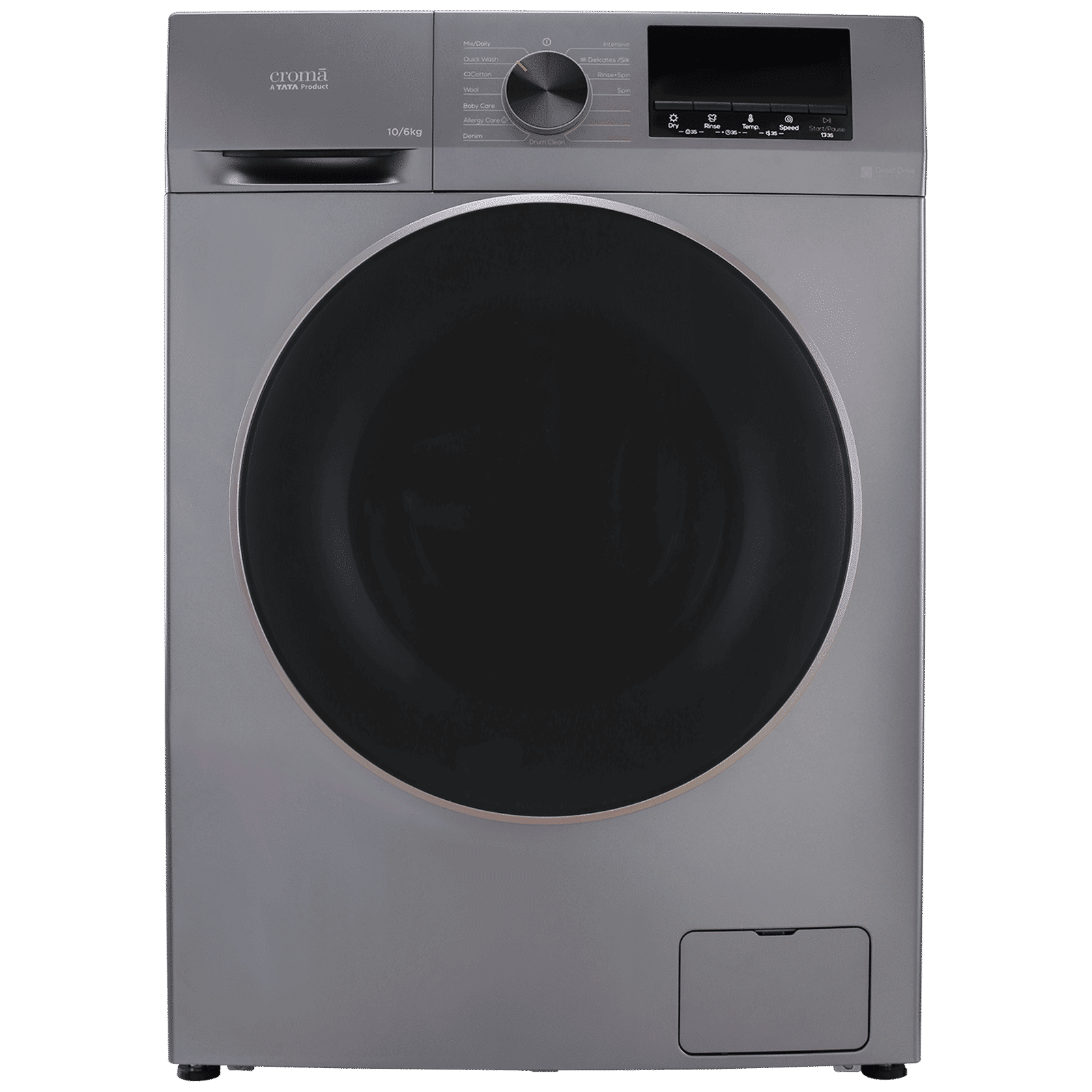 Croma 10/6 kg Inverter Fully Automatic Front Load Washer Dryer (CRLWWD0106W3162, In-built Heater, Grey) Croma 10/6 kg Inverter Fully Automatic Front Load Washer Dryer (CRLWWD0106W3162, In-built Heater, Grey)_1