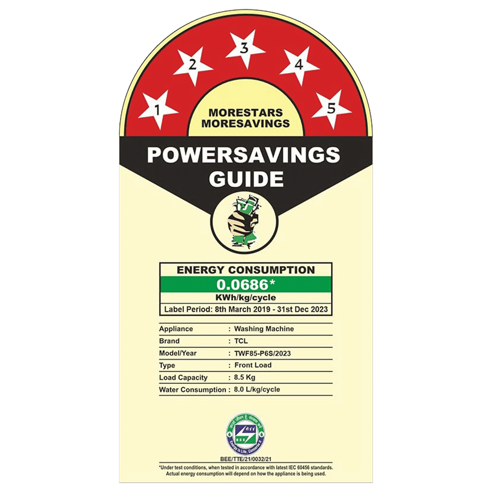 TCL 8.5 kg 5 Star Fully Automatic Front Load Washing Machine (TWF85-P6S, Honeycomb Drum, White)_10