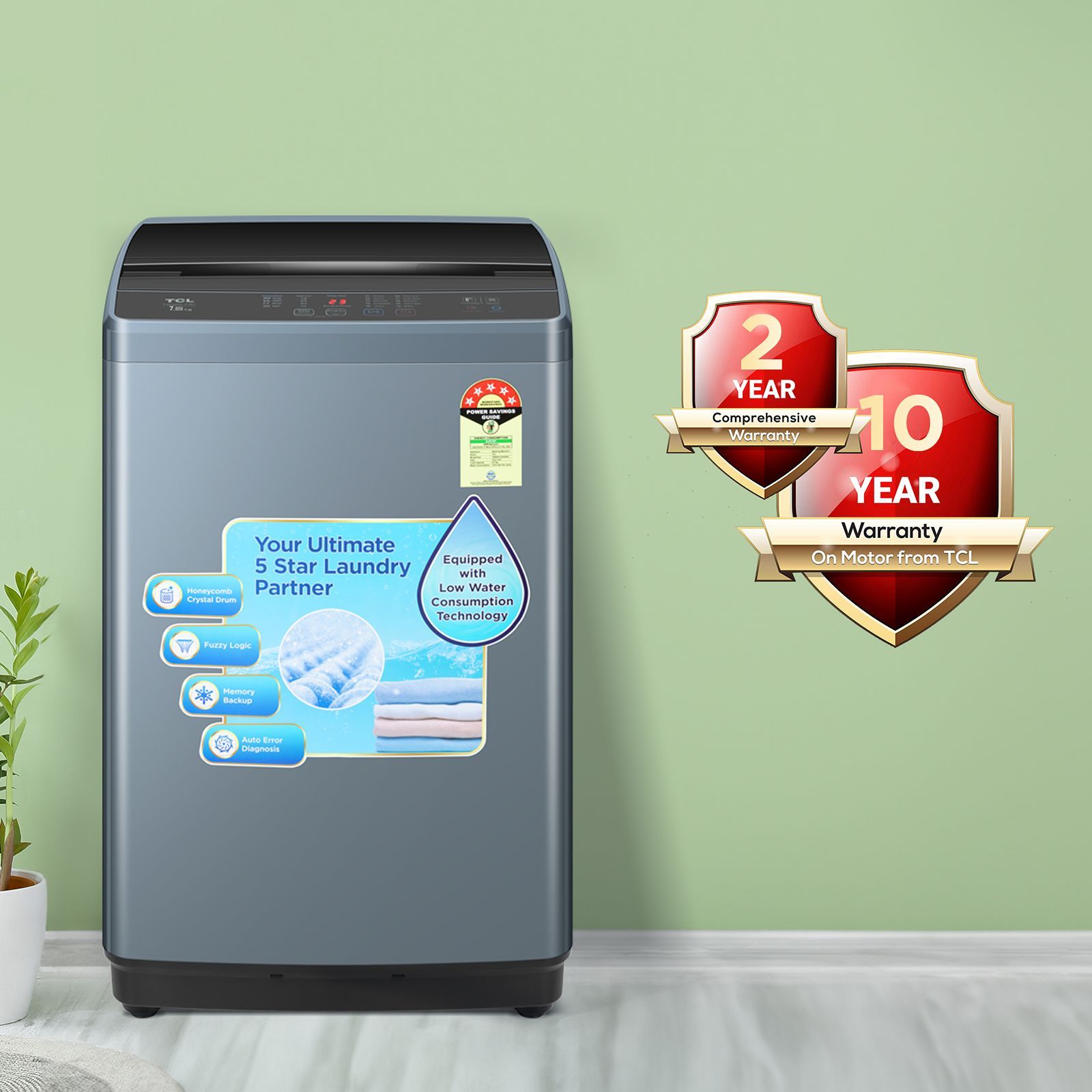 TCL 7.5 kg 5 Star Fully Automatic Top Load Washing Machine (TWA75-F3G, Honeycomb Drum, Dark Grey)_16