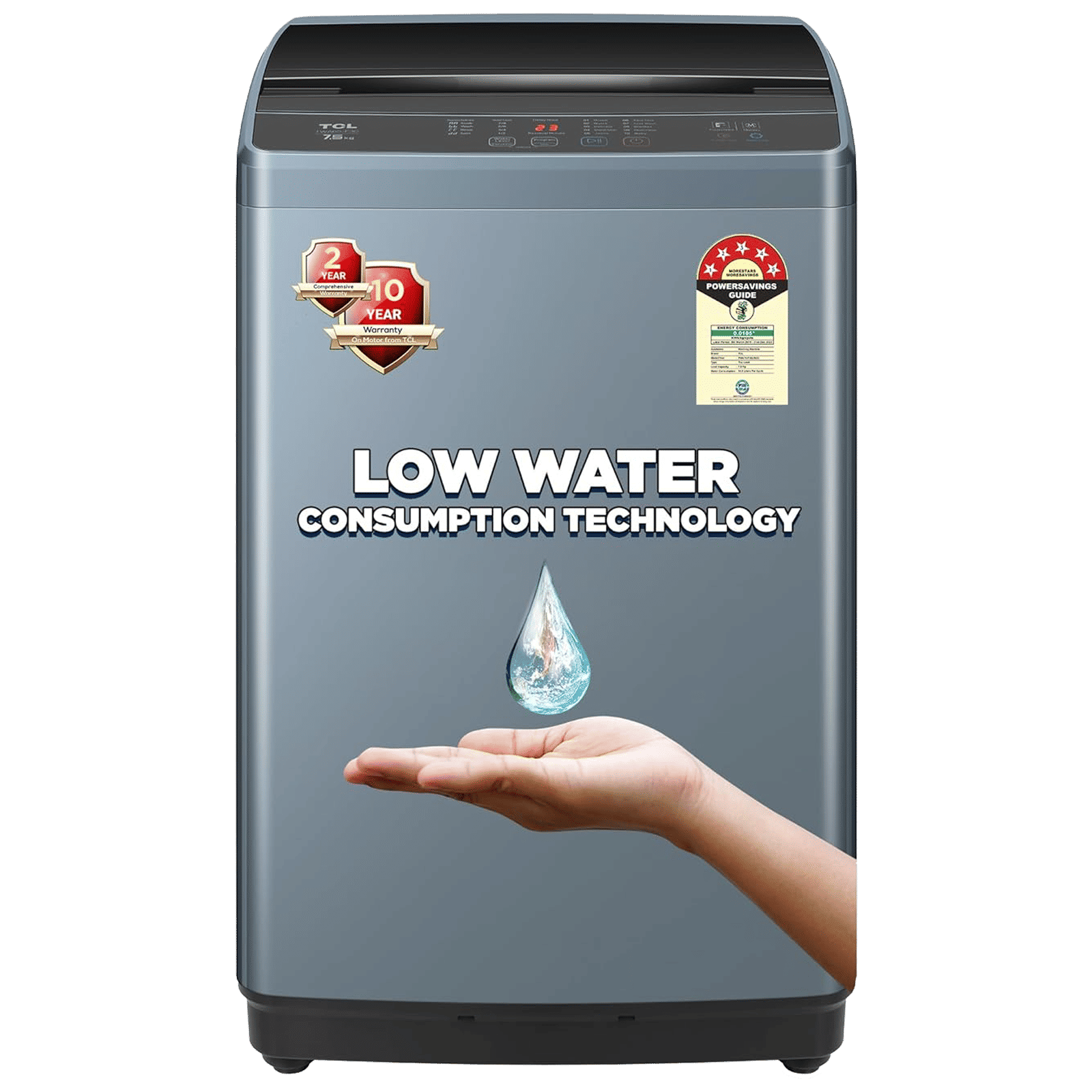 TCL 7.5 kg 5 Star Fully Automatic Top Load Washing Machine (TWA75-F3G, Honeycomb Drum, Dark Grey)_1