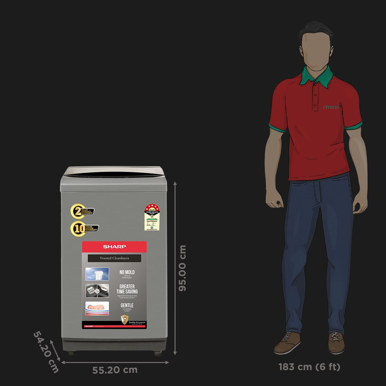 SHARP 7.5 kg 5 Star Fully Automatic Top Load Washing Machine (EST75NGY, Dual Inlet, Inox Grey)_3