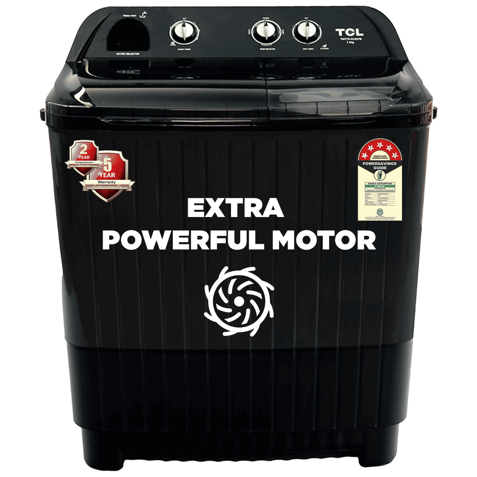 TCL 7.5 kg 5 Star Semi Automatic Washing Machine with six-wing pulsator (T101-D75PG, Grey) TCL 7.5 kg 5 Star Semi Automatic Washing Machine with six-wing pulsator (T101-D75PG, Grey)_1