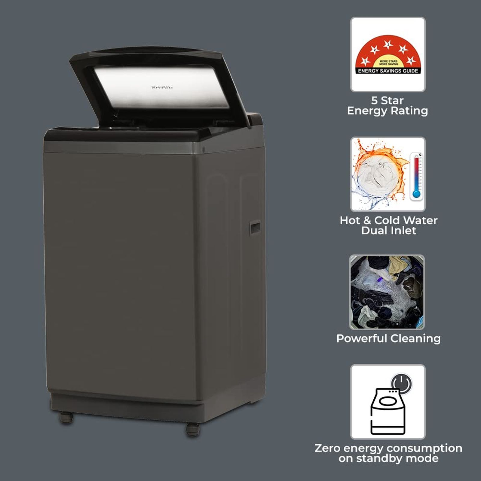 SHARP 9 kg 5 Star Fully Automatic Top Load Washing Machine (EST90NBK, Dual Inlet, Midnight Black)_4