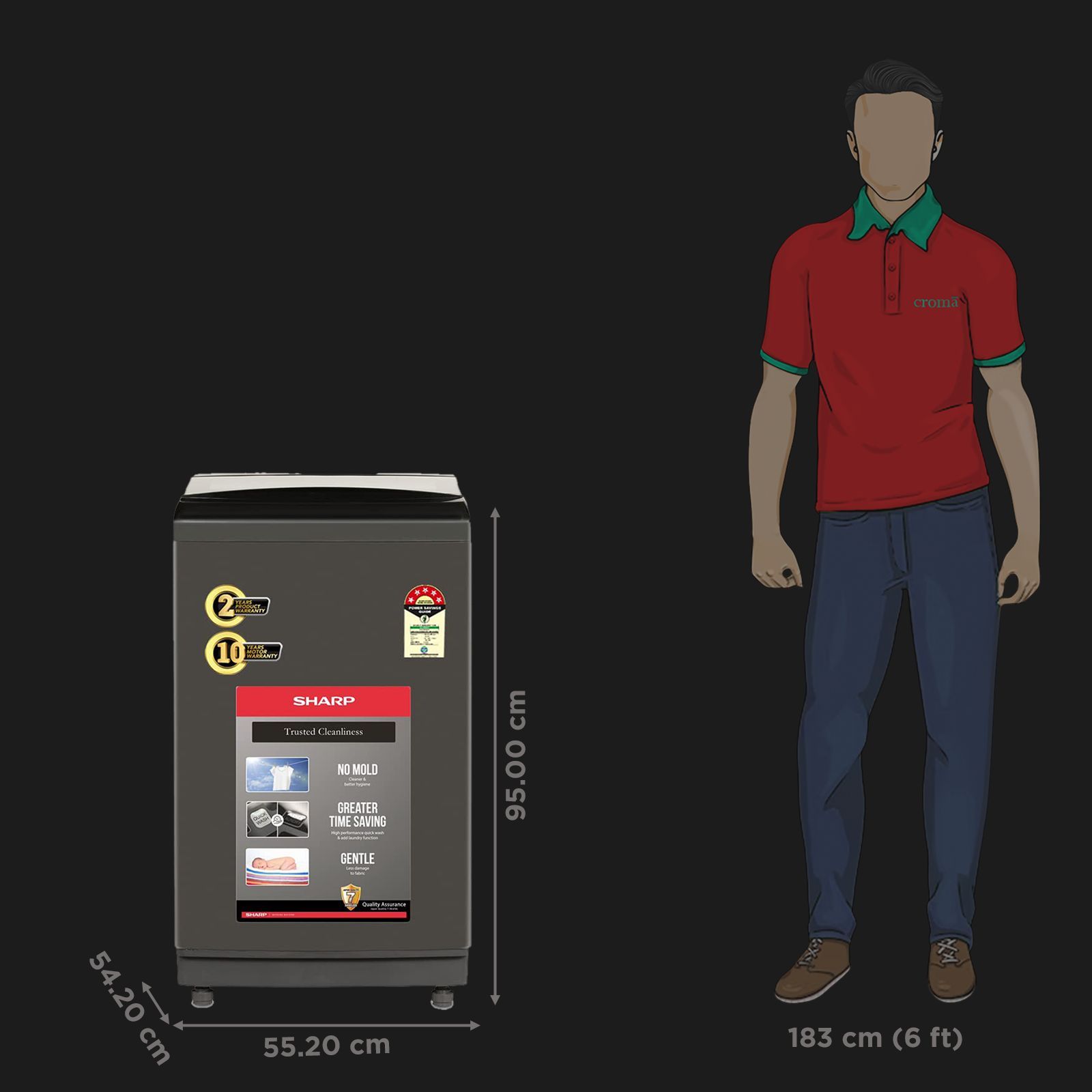 SHARP 9 kg 5 Star Fully Automatic Top Load Washing Machine (EST90NBK, Dual Inlet, Midnight Black)_3