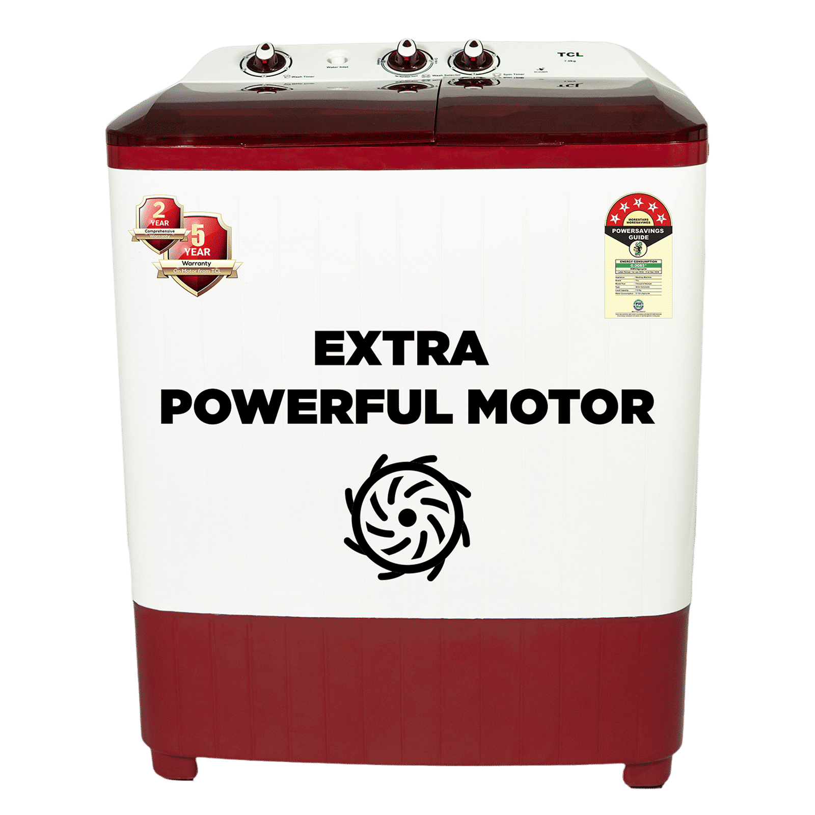 TCL 7 kg 5 Star Semi Automatic Washing Machine with Motor Lint Filter (T103-D70TW, Burgundy)_1