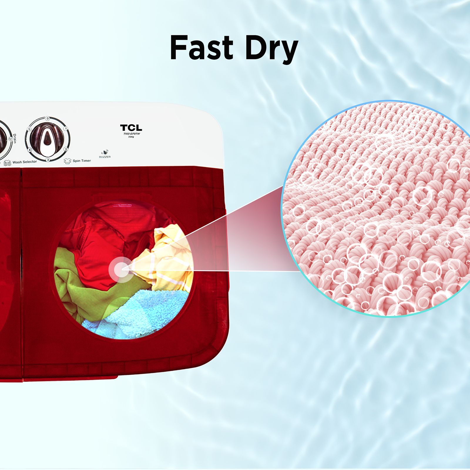 TCL 7 kg 5 Star Semi Automatic Washing Machine with Motor Lint Filter (T103-D70TW, Burgundy)_9