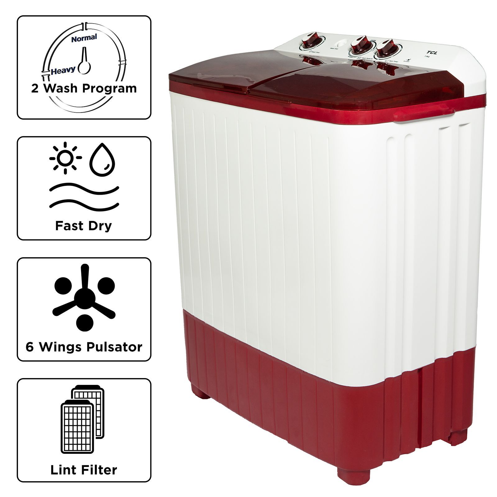 TCL 7 kg 5 Star Semi Automatic Washing Machine with Motor Lint Filter (T103-D70TW, Burgundy)_13