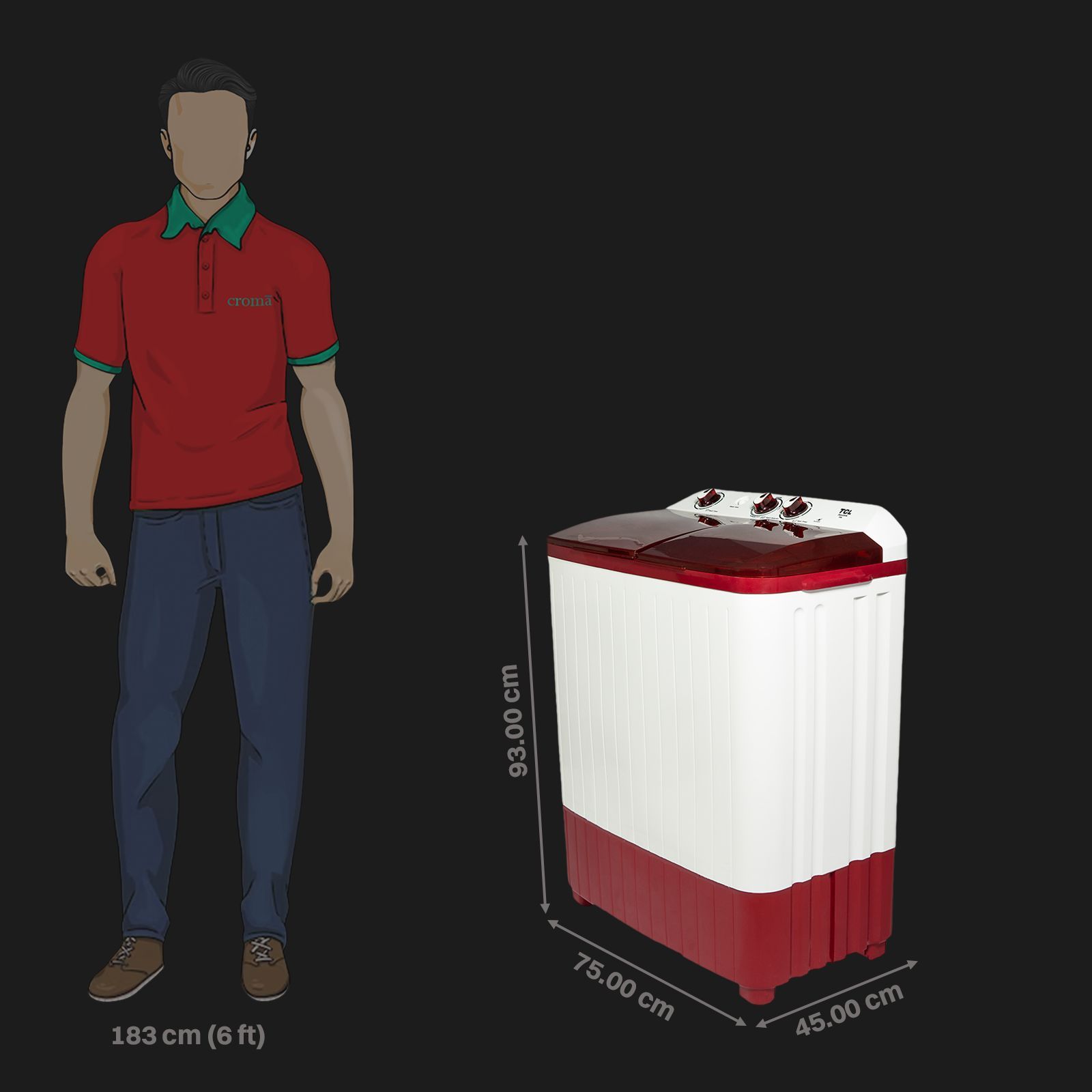 TCL 7 kg 5 Star Semi Automatic Washing Machine with Motor Lint Filter (T103-D70TW, Burgundy)_3