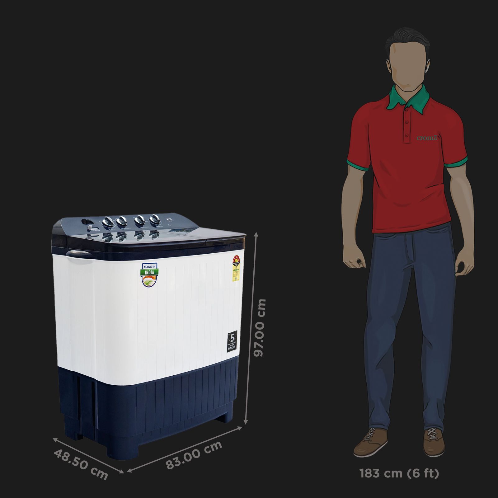 TCL 8 kg 5 Star Semi Automatic Washing Machine with Lint Filter (T102-D80GP, Dark Blue)_3