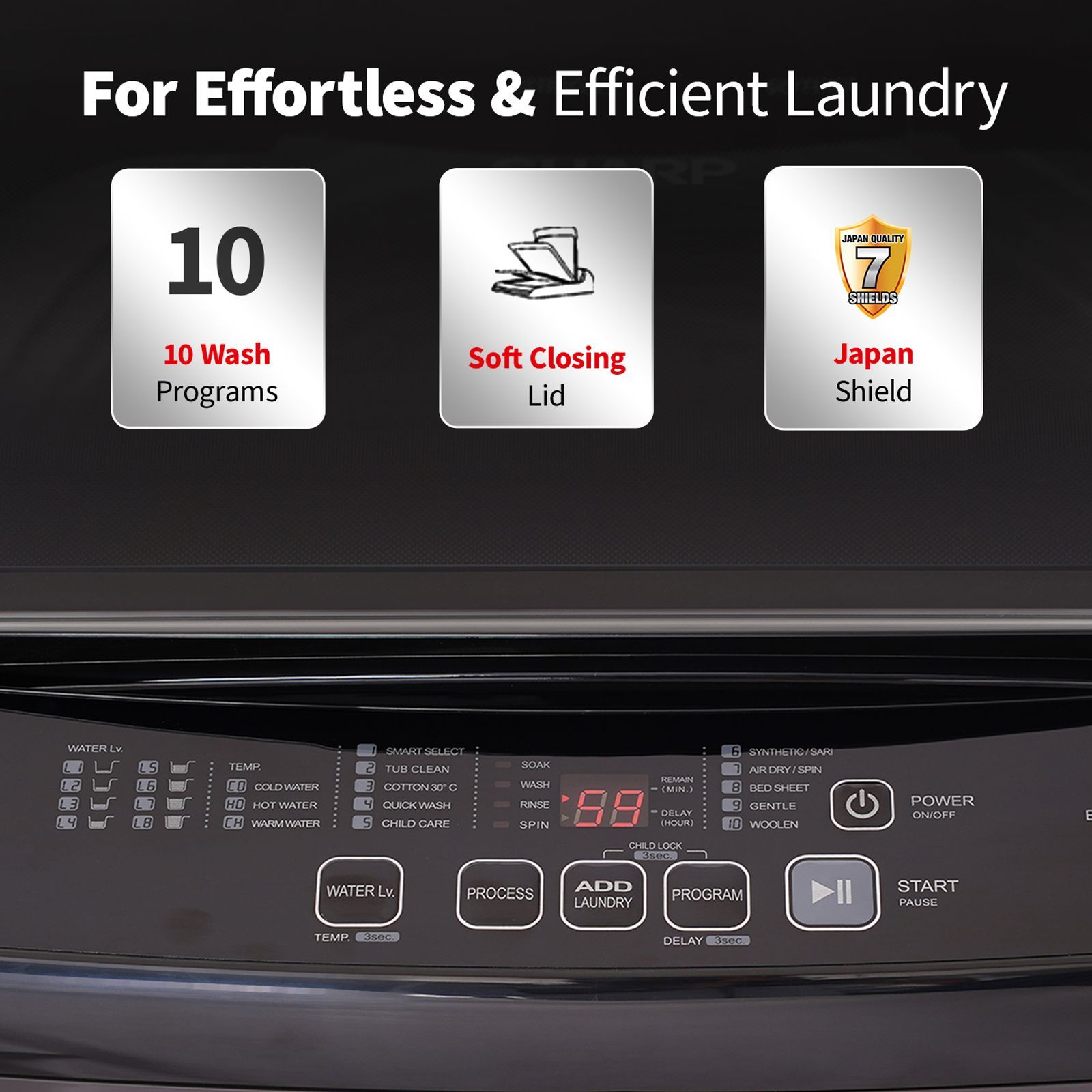 SHARP 10 kg 5 Star Fully Automatic Top Load Washing Machine (ES-T100N-BK, Stainless Steel Insert Pulsator, Midnight Black)_4