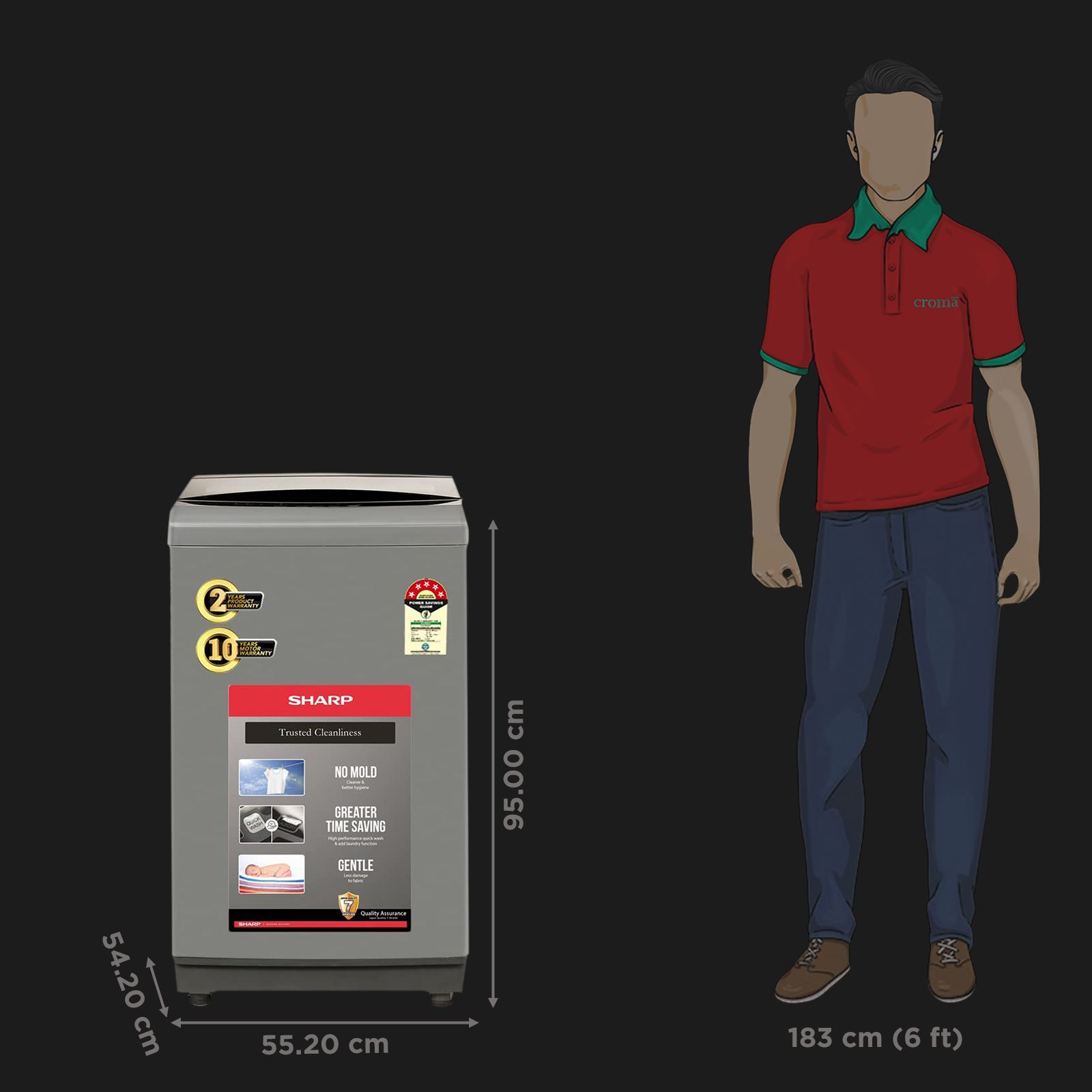 SHARP 11 kg 5 Star Fully Automatic Top Load Washing Machine (EST110NGY, Dual Inlet, Inox Grey)_3