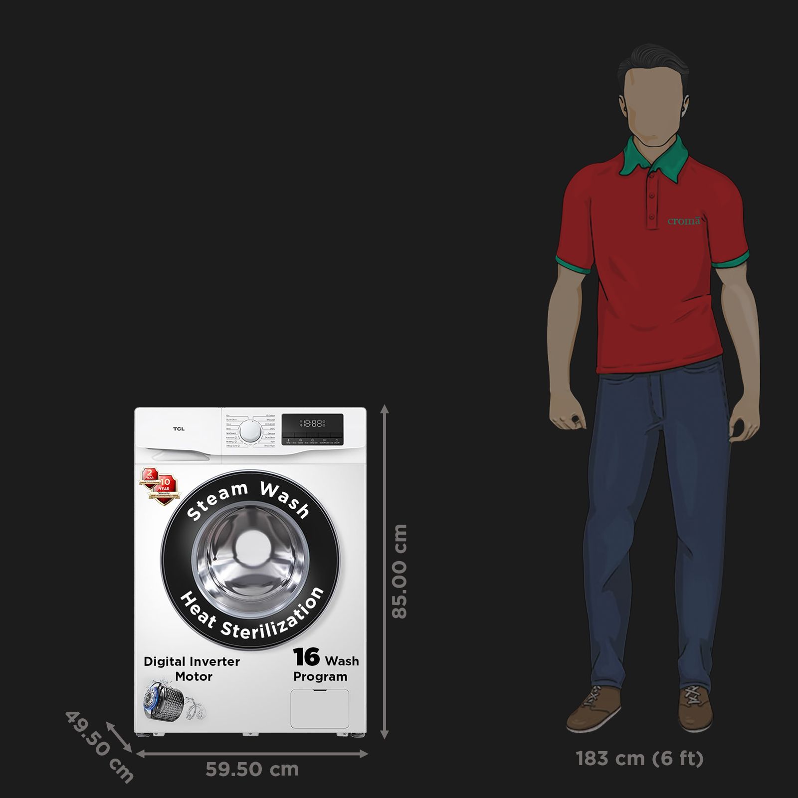 TCL 7.5 kg 5 Star Inverter Fully Automatic Front Load Washing Machine (TWF75-P6S, Honeycomb Drum, White)_3