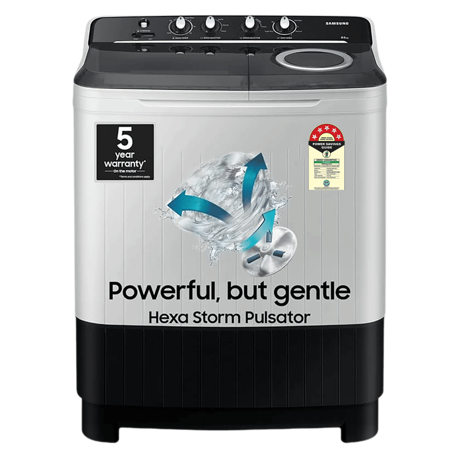 SAMSUNG 10.5 kg 5 Star Semi Automatic Washing Machine with Hexa Storm Pulsator (WT10C4260GG/TL, Light Gray)_1