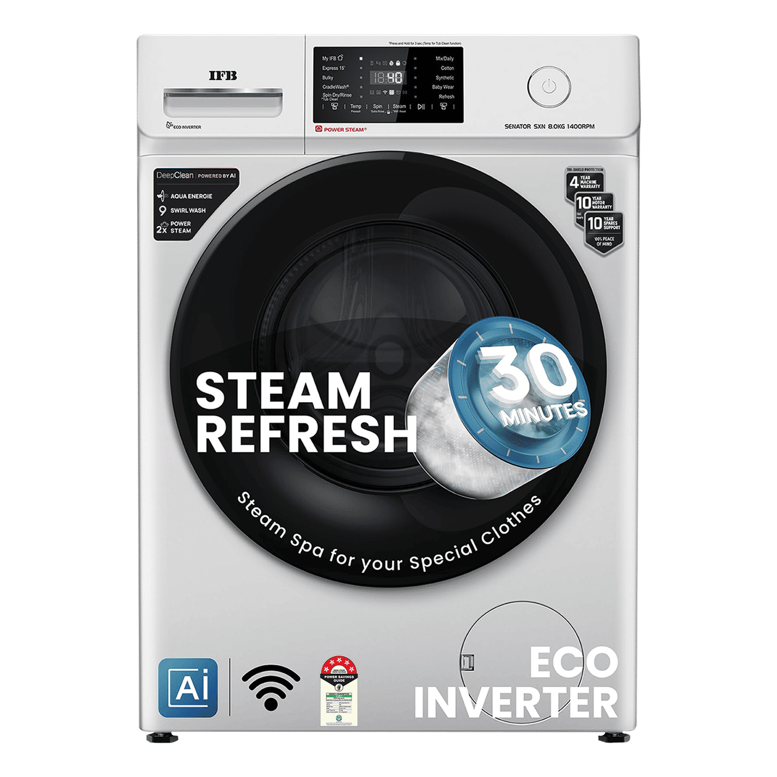 IFB 8 kg 5 Star Wi-Fi Inverter Fully Automatic Front Load Washing Machine (Senator SXN 8014, AI Technology, Rich Silver)_1