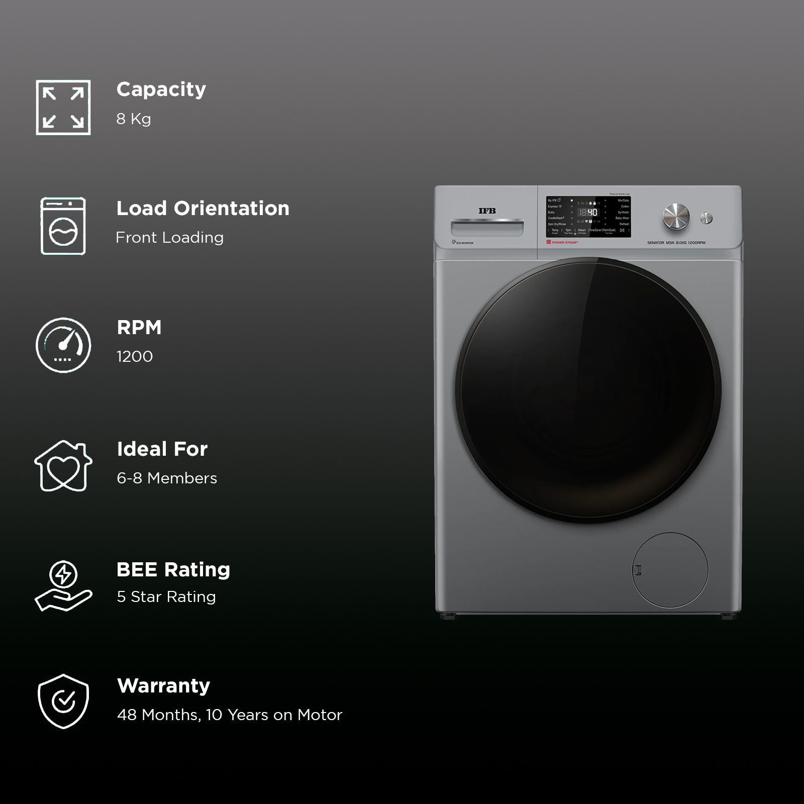 IFB 8 kg 5 Star Wi-Fi Fully Automatic Front Load Washing Machine (Senator MSN 8012K, 3D Wash System, Metallic Silver) IFB 8 kg 5 Star Wi-Fi Fully Automatic Front Load Washing Machine (Senator MSN 8012K, 3D Wash System, Metallic Silver)_2