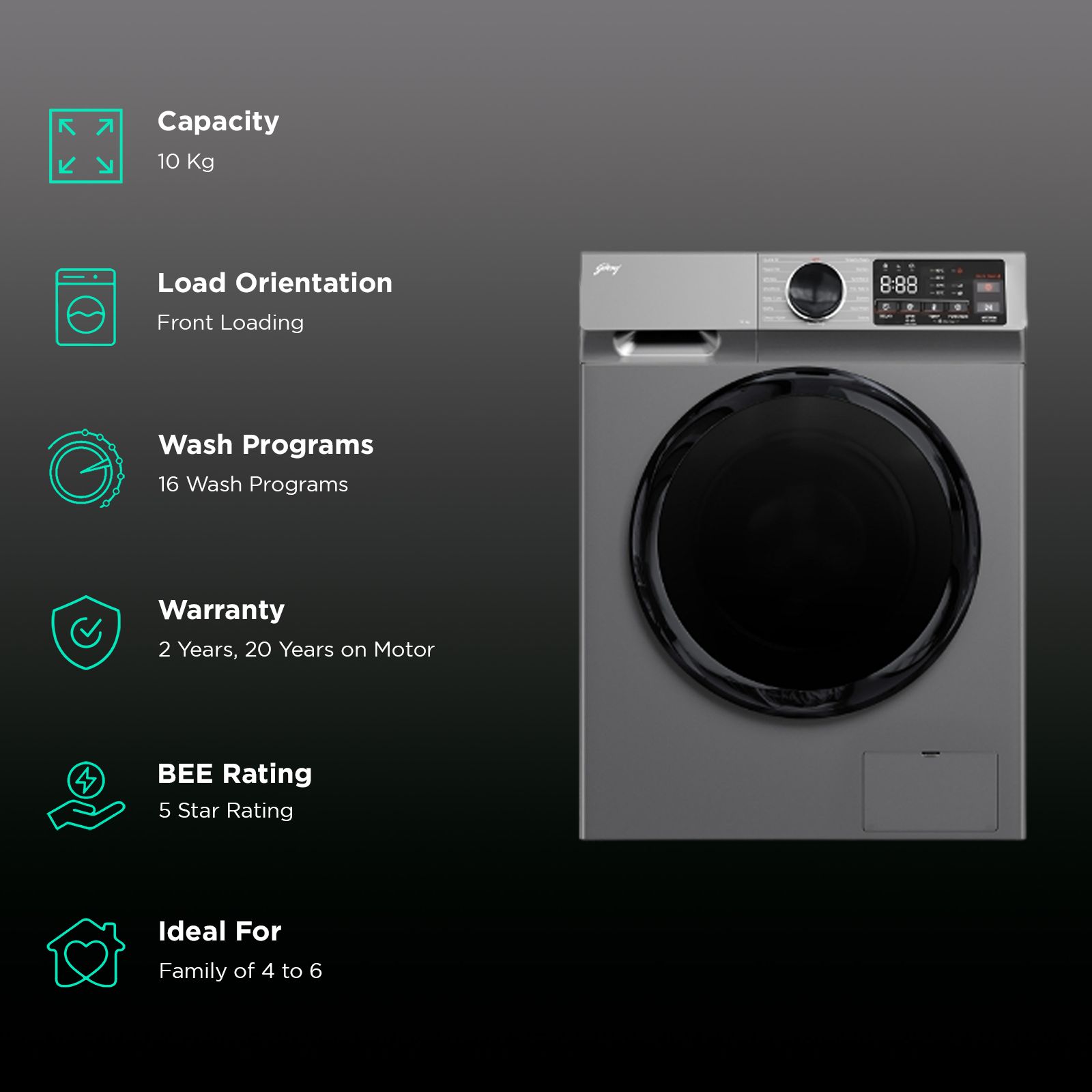 Godrej 10 kg Inverter Fully Automatic Front Load Washing Machine (Eon Celesta, WFEON CEL 1014 IEBT SLSR, In-built Heater, Silver Stream)_2