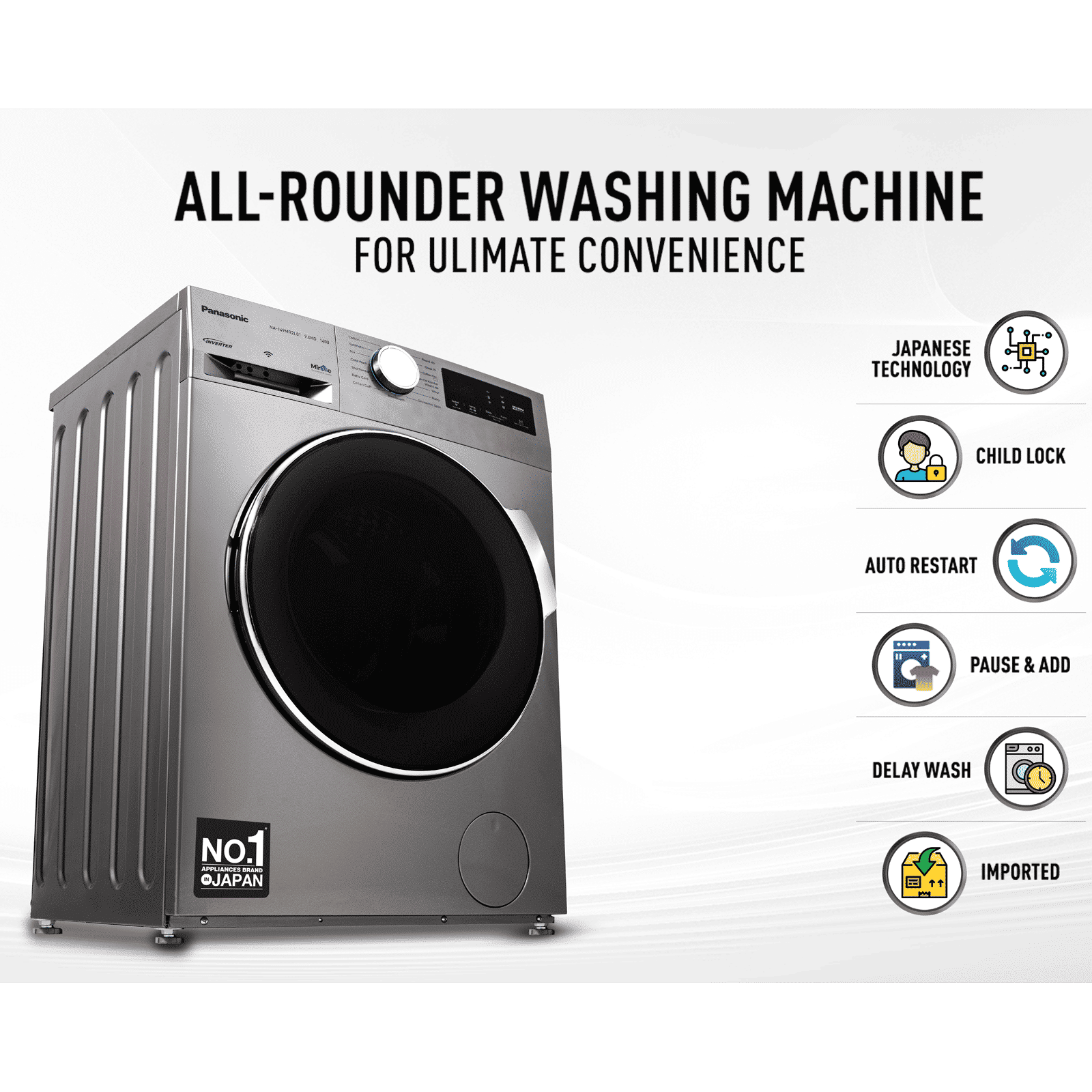 Panasonic 8 kg 5 Star Wi-Fi Fully Automatic Front Load Washing Machine (NA-148MR2L01, In-built Heater, Dark Silver)_9