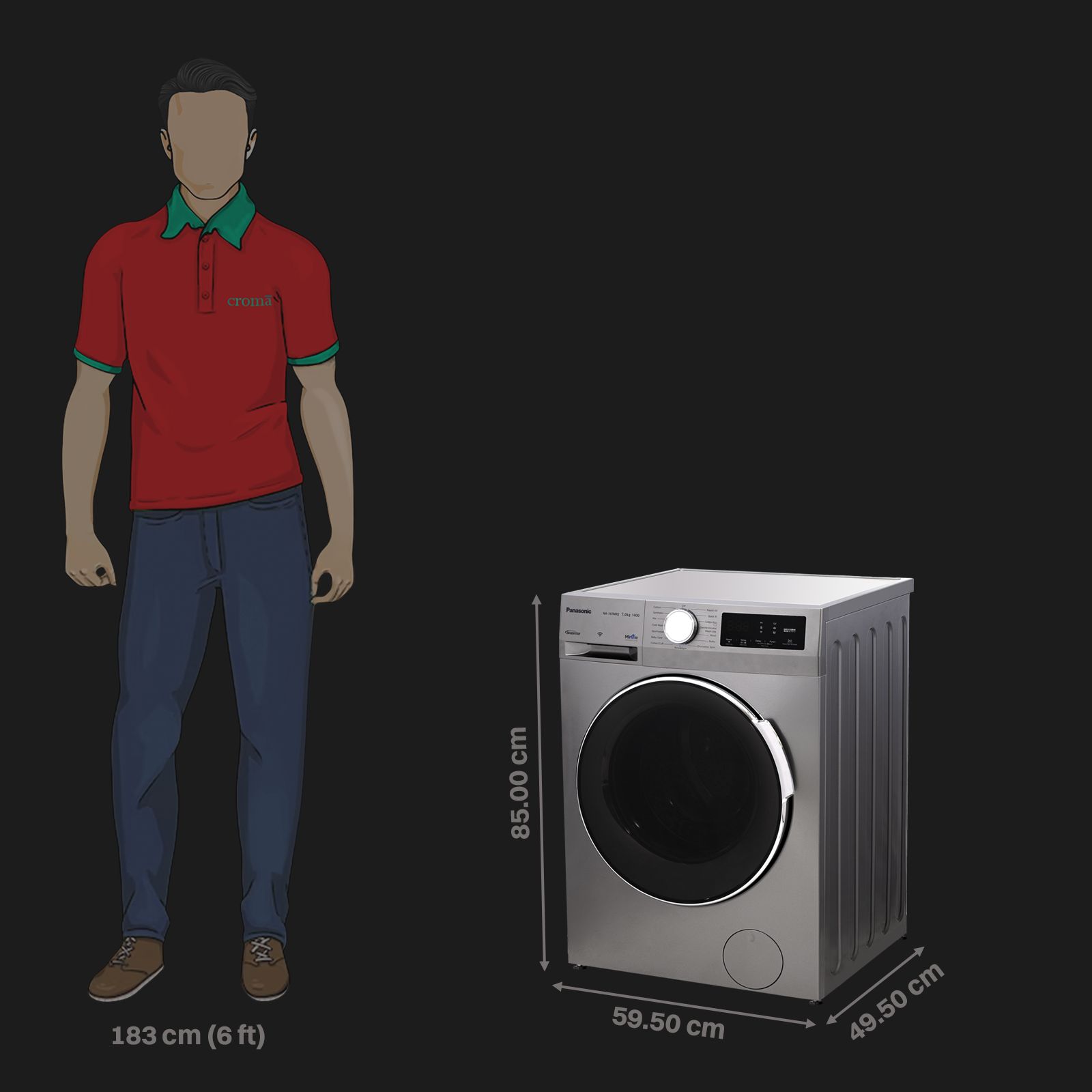 Panasonic 7 kg 5 Star Fully Automatic Front Load Washing Machine (NA-147MR2L01, Active Foam System, Dark Silver)_2