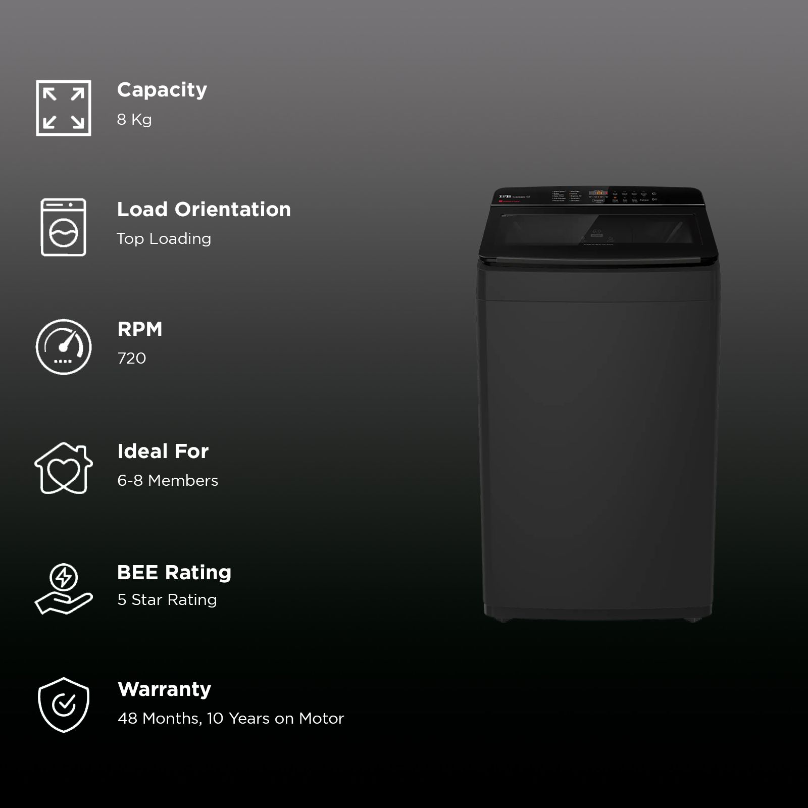 IFB 8 kg 5 Star Fully Automatic Top Load Washing Machine (TL801MB1S, AI Technology, Midnight Black) IFB 8 kg 5 Star Fully Automatic Top Load Washing Machine (TL801MB1S, AI Technology, Midnight Black)_2