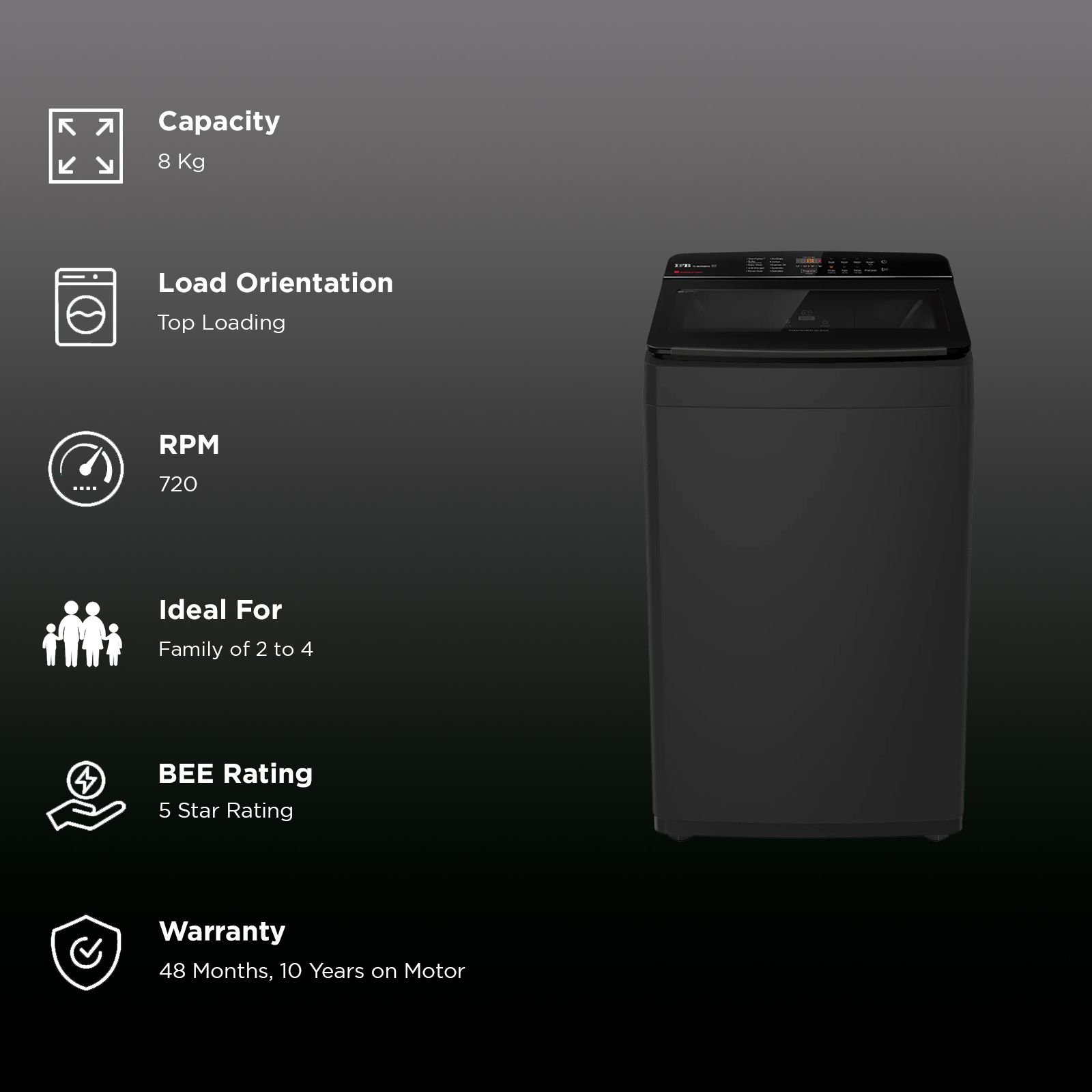 IFB 8 kg 5 Star Fully Automatic Top Load Washing Machine (TL801MB1S, AI Technology, Midnight Black) IFB 8 kg 5 Star Fully Automatic Top Load Washing Machine (TL801MB1S, AI Technology, Midnight Black)_2