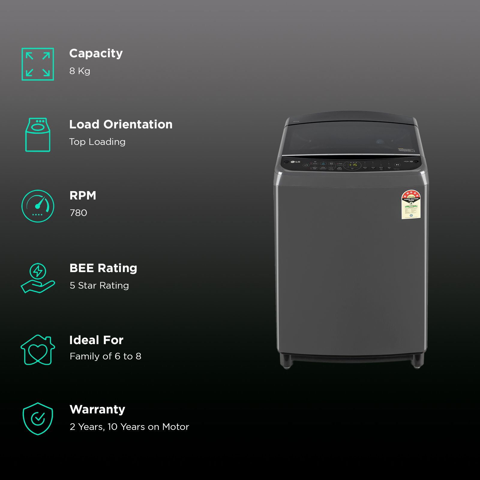 LG 8 kg 5 Star Fully Automatic Top Load Washing Machine (THD08SJM, AI Direct Drive, Middle Black)_2