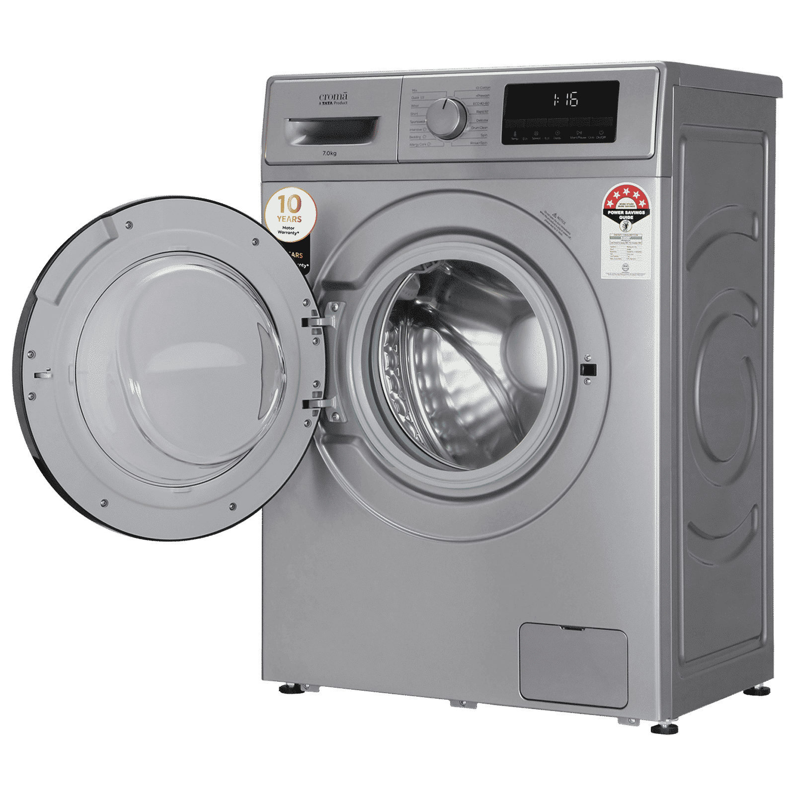 Croma 7 kg 5 Star Inverter Fully Automatic Front Load Washing Machine (2025 Model, Built in heater, Silver Grey)_13